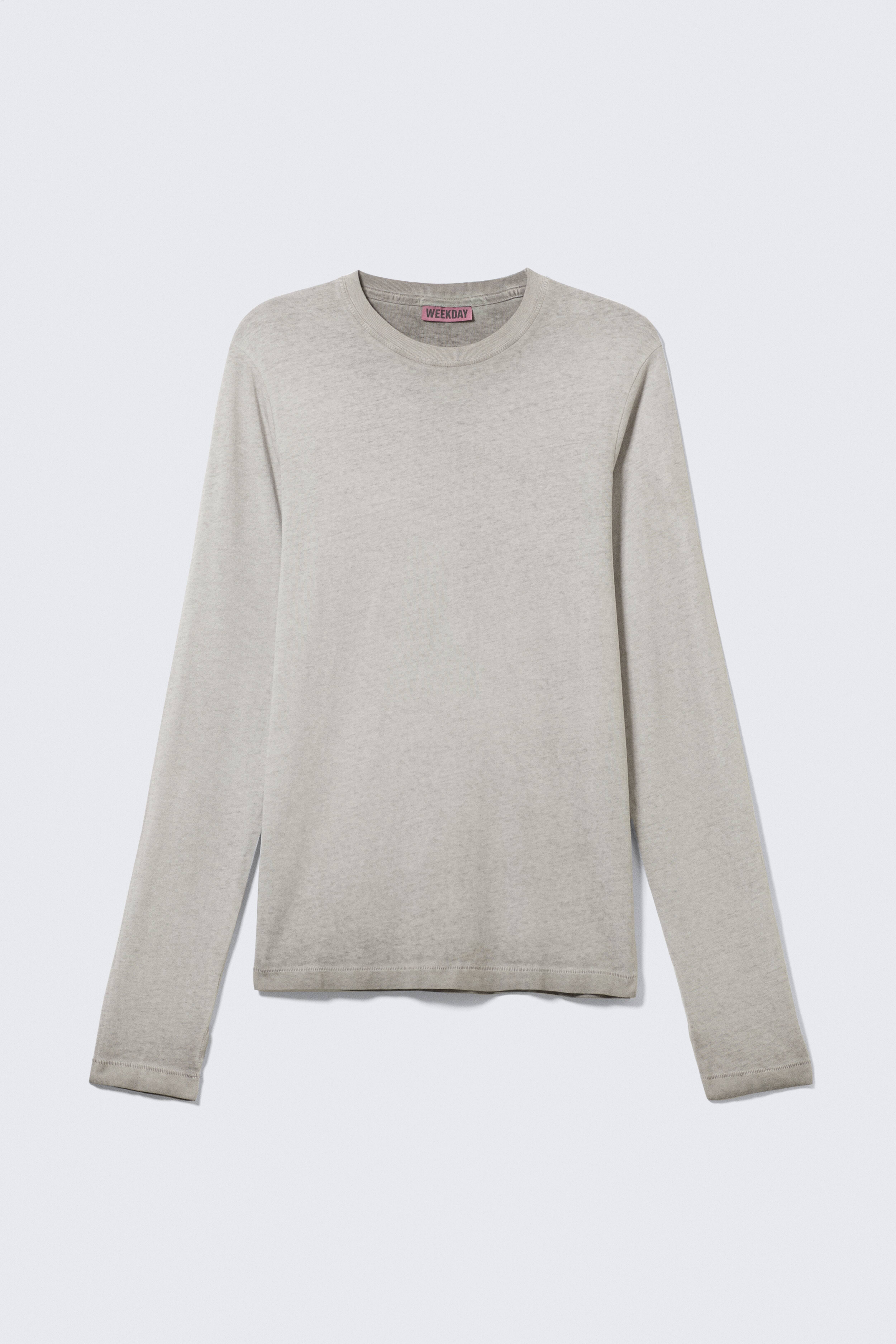 Relaxed Long-Sleeved Cotton T-Shirt - Mörk tvättad mullvad