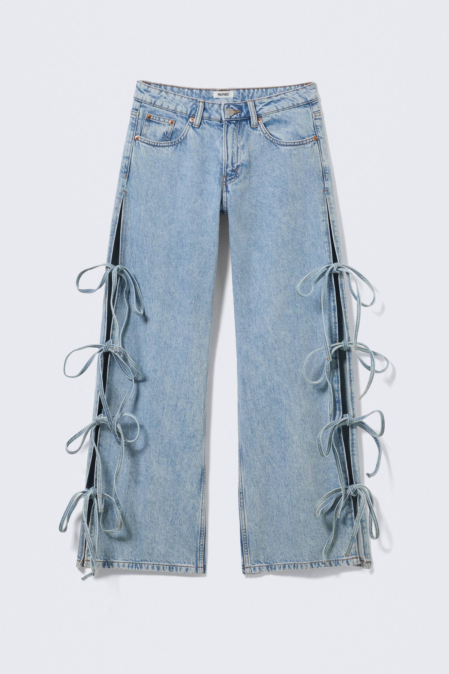 Imoo Low Waist Loose Wide Leg Bow Jeans - Mid Blue - Mellanblå - 2