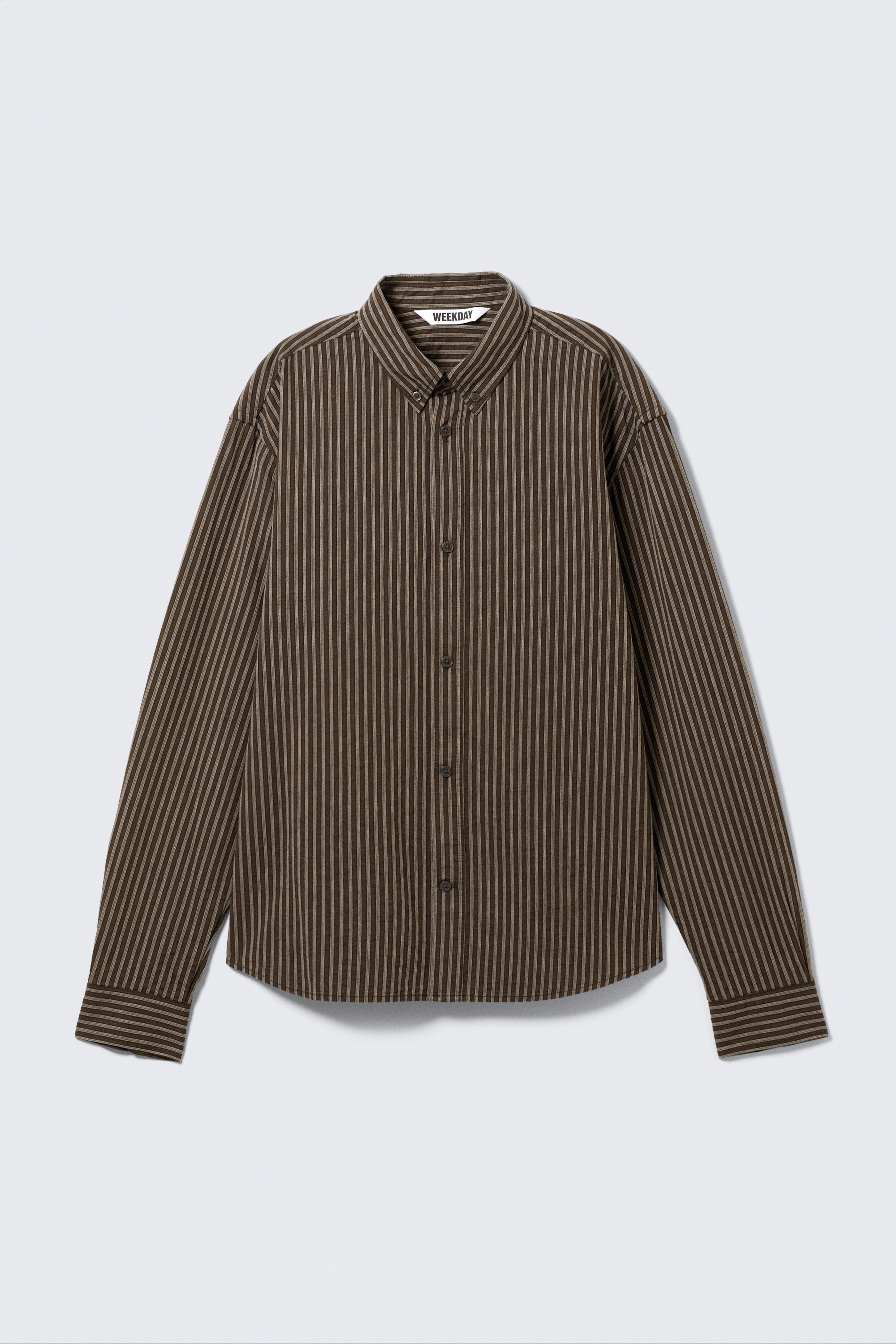 Relaxed gestreept buttondown overhemd - Bruin gestreept