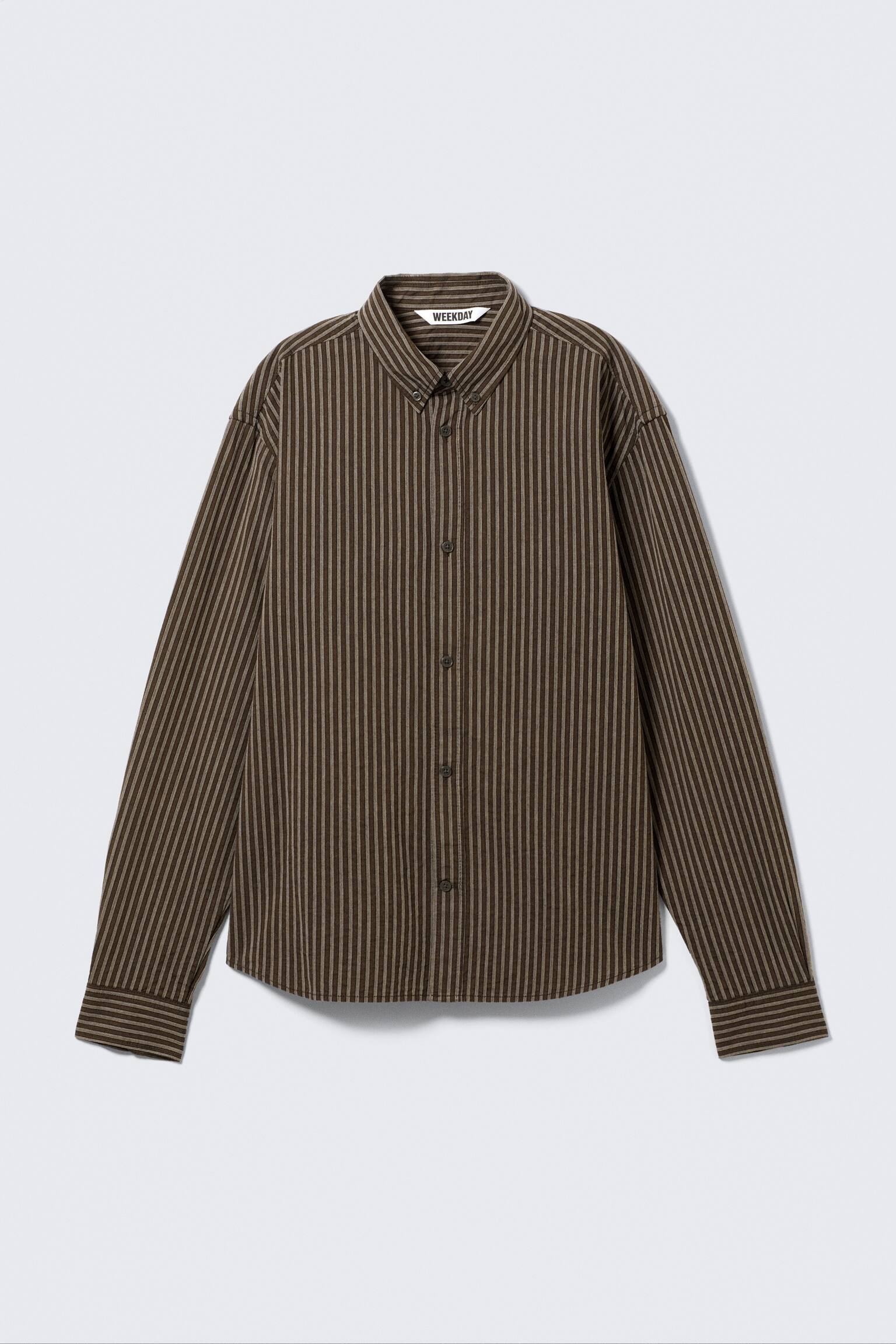Relaxed gestreept buttondown overhemd - Bruin gestreept - 2