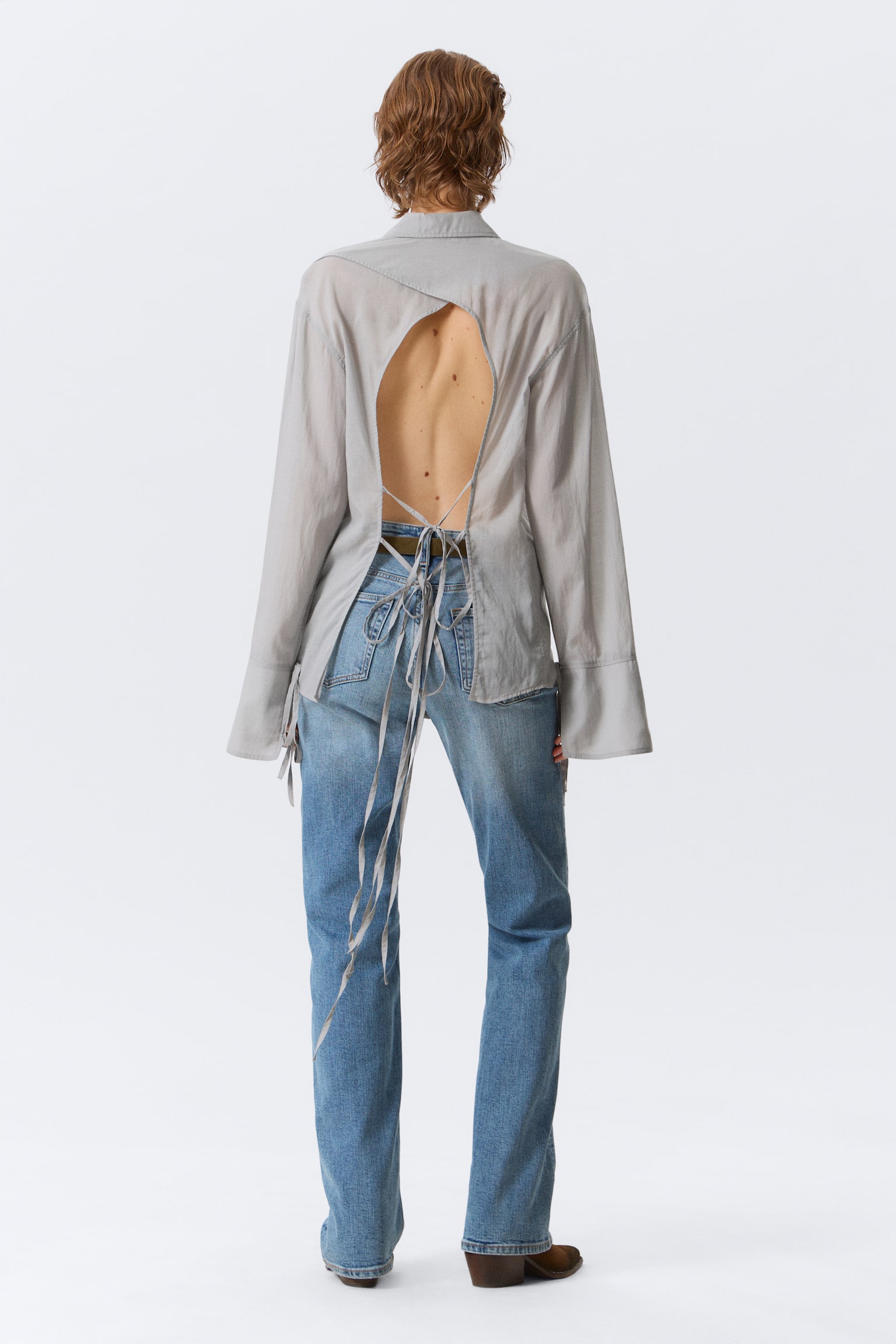 Shirt met open rug en lange mouwen - Zachtgrijs/Zwart - 4