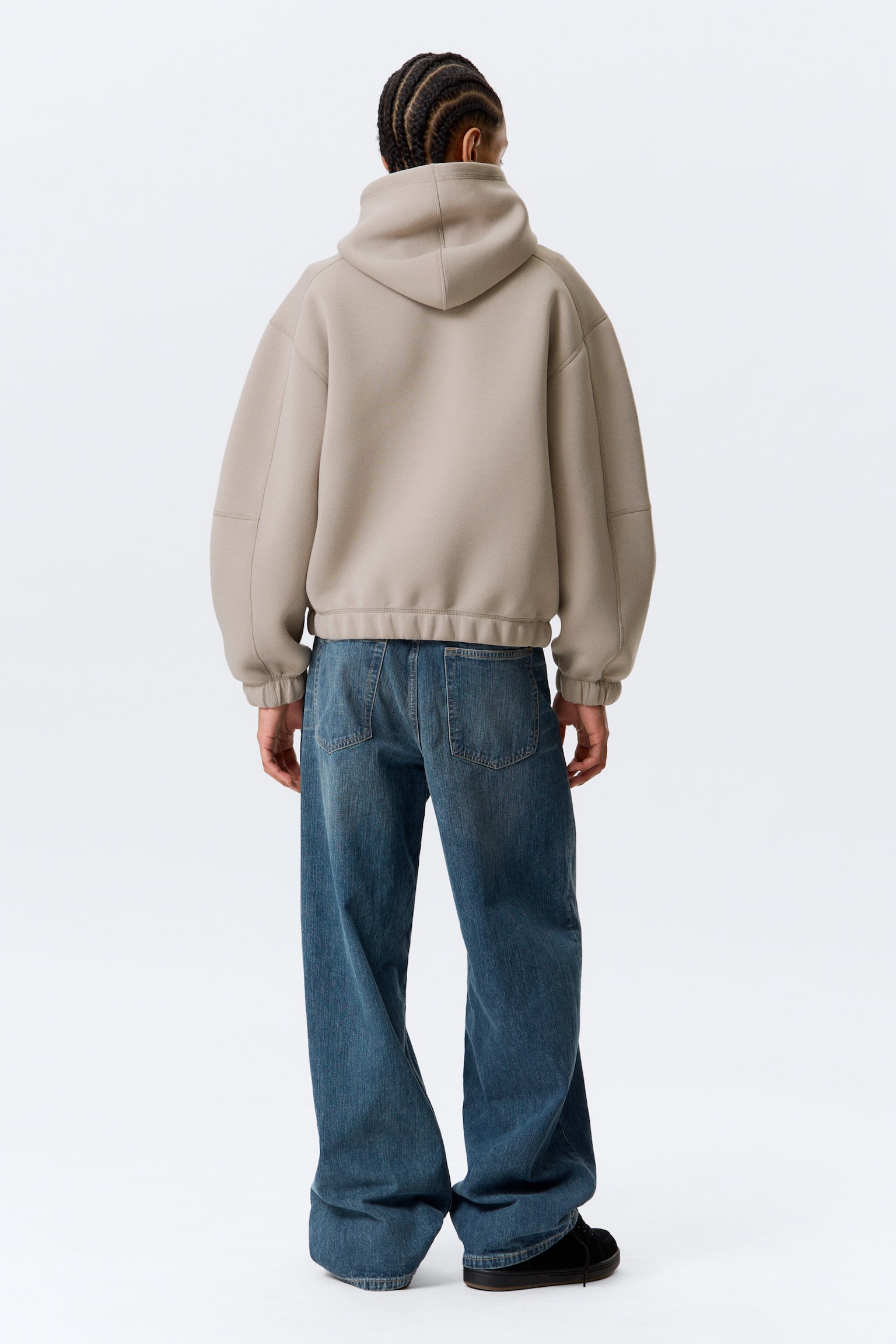 Loose High-Neck Scuba Zip Hoodie - Ljus dimmig mullvad/Svart - 6