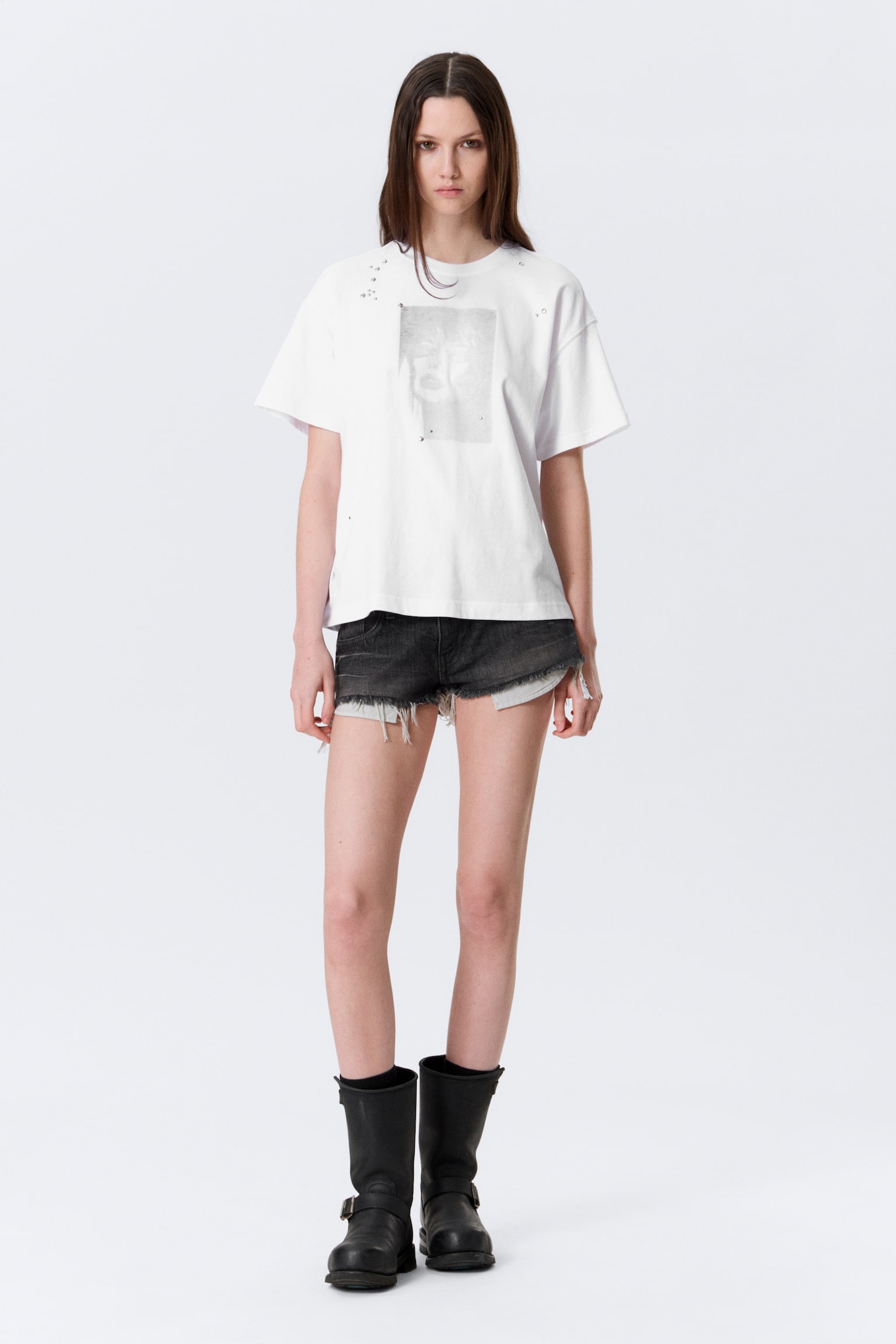 Tricou grafic cu ținte, croială boxy - Alb - Imprimare Față Gotica - 4