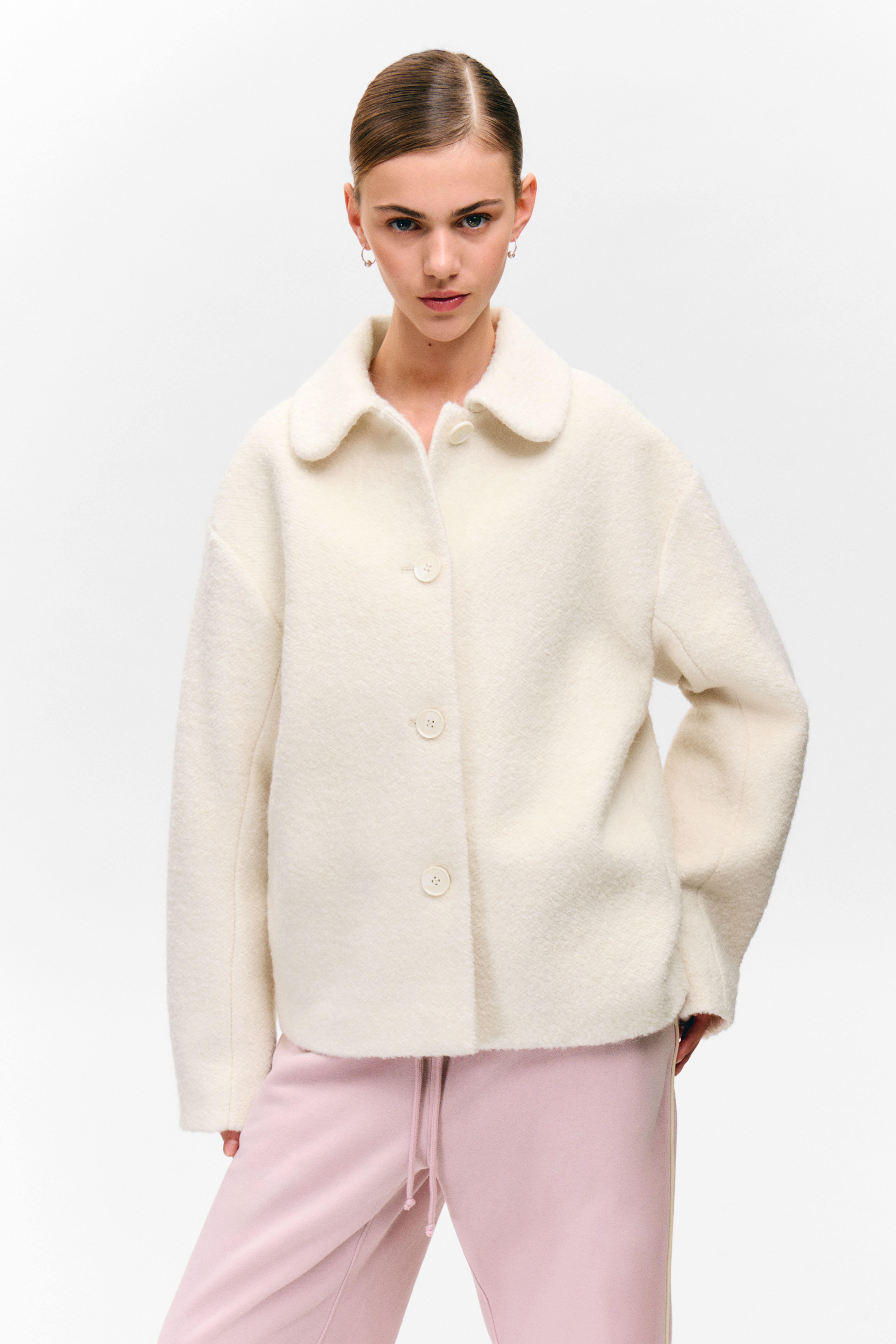 Single-breasted Wool Blend Jacket - Off-white/Navy Blue/Light Beige