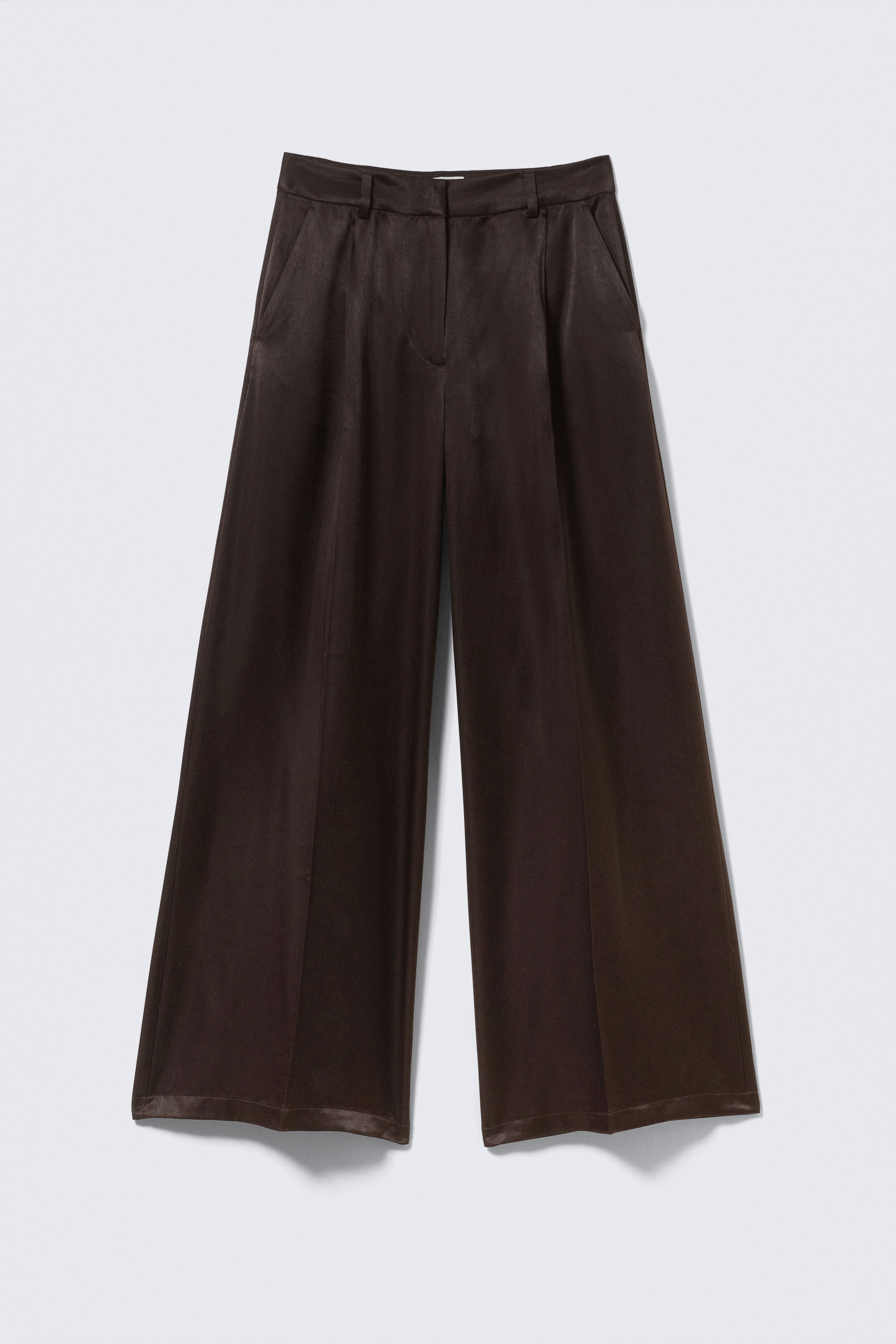 Högmidjade kostymbyxor med vida ben - Mörkbrun