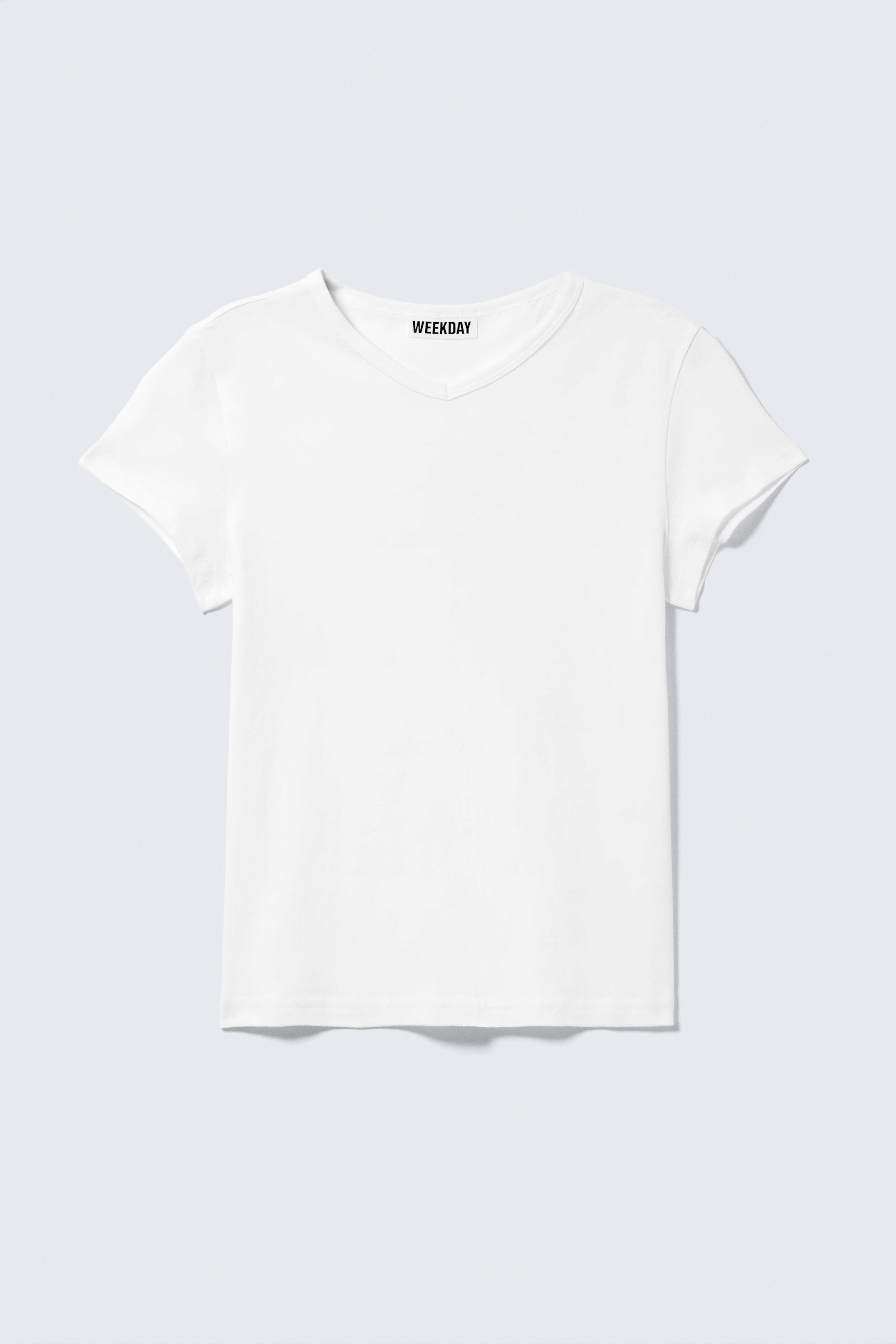 T-shirt ajusté à manches courtes et col en V - Blanc/Noir