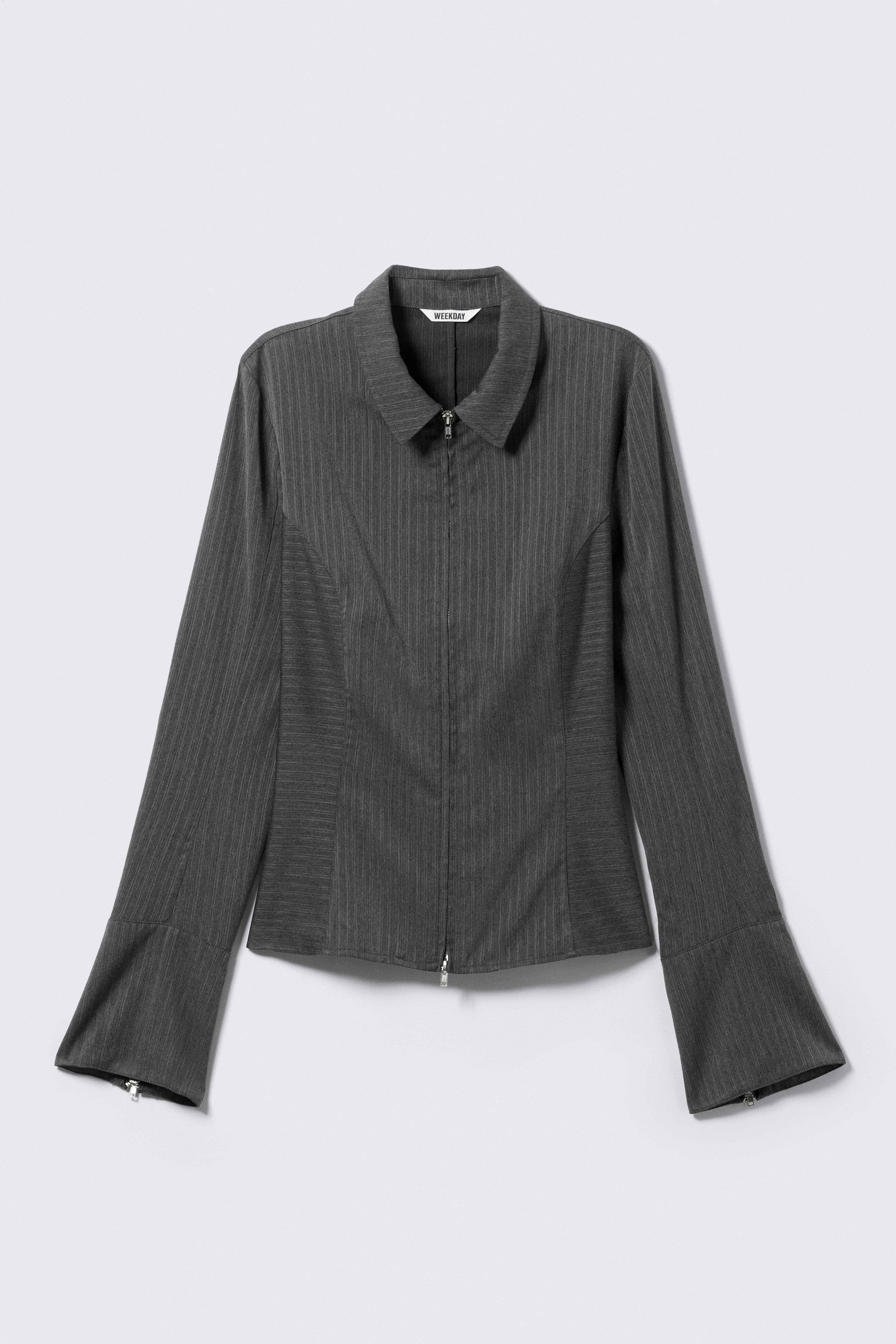 Camicia aderente con zip - Grigio scuro mélange a righe/Bianco