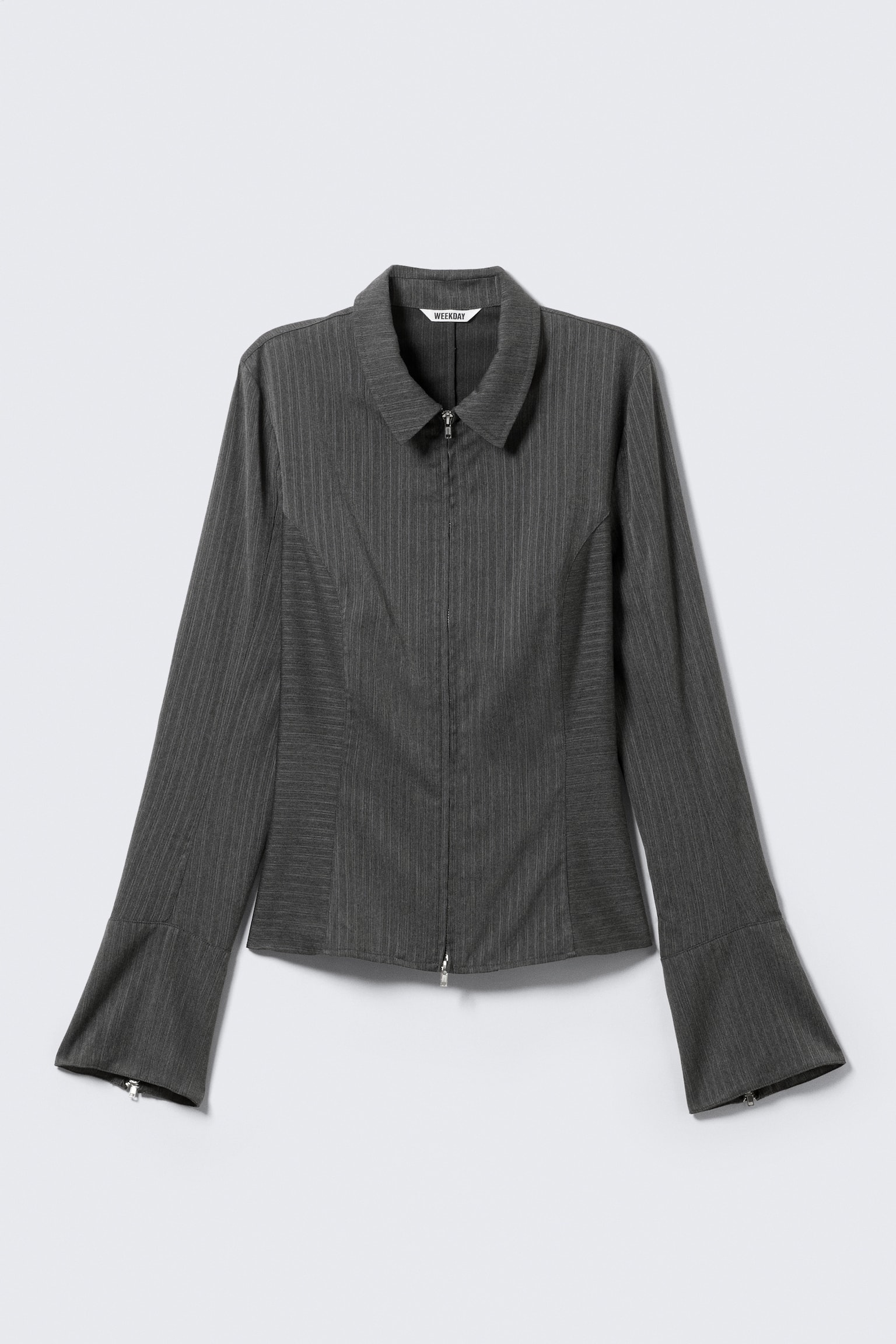 Camicia aderente con zip - Grigio scuro mélange a righe/Bianco - 2