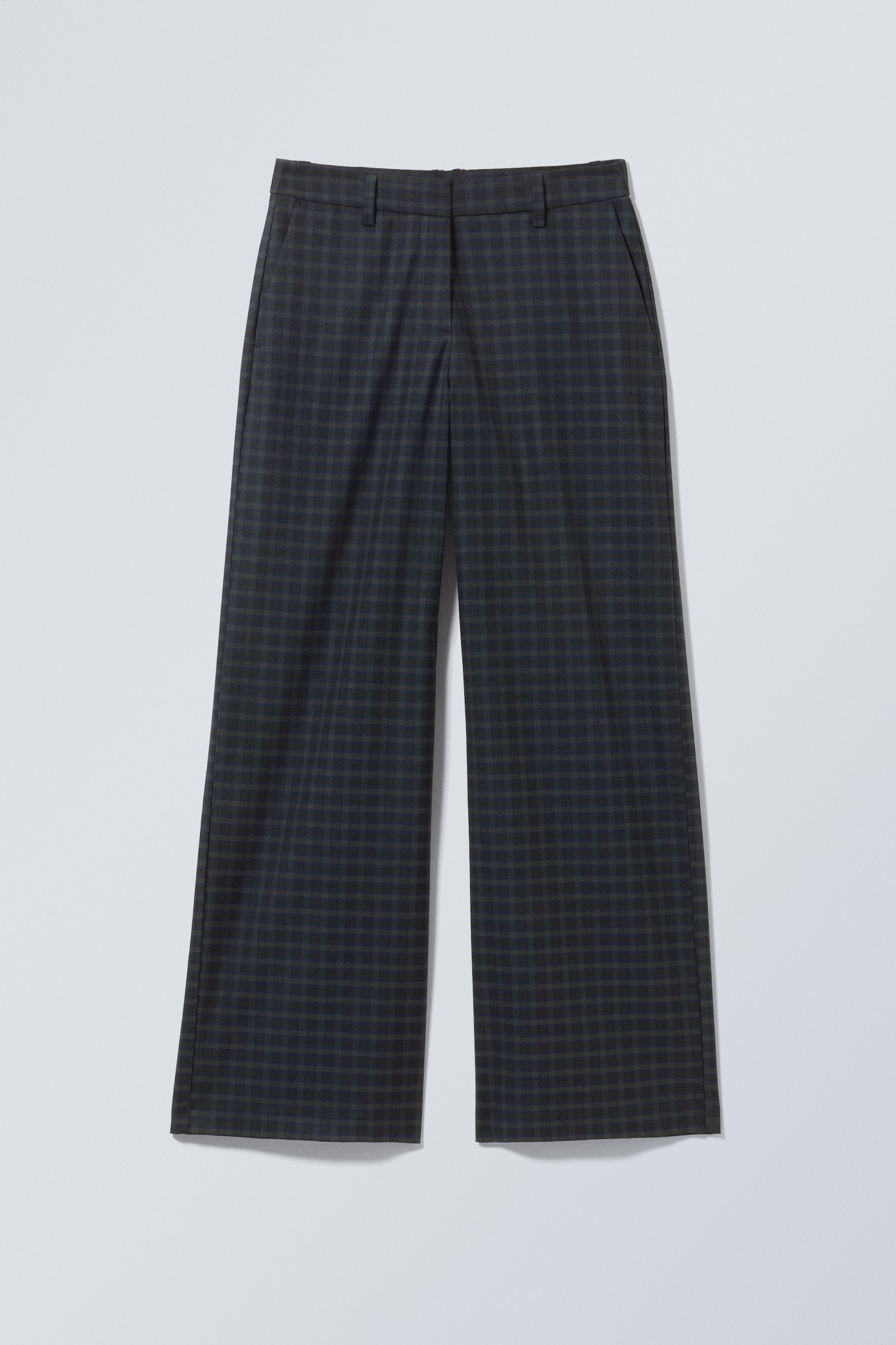 Checked Low Loose Suit Trousers - Dark Blue Check