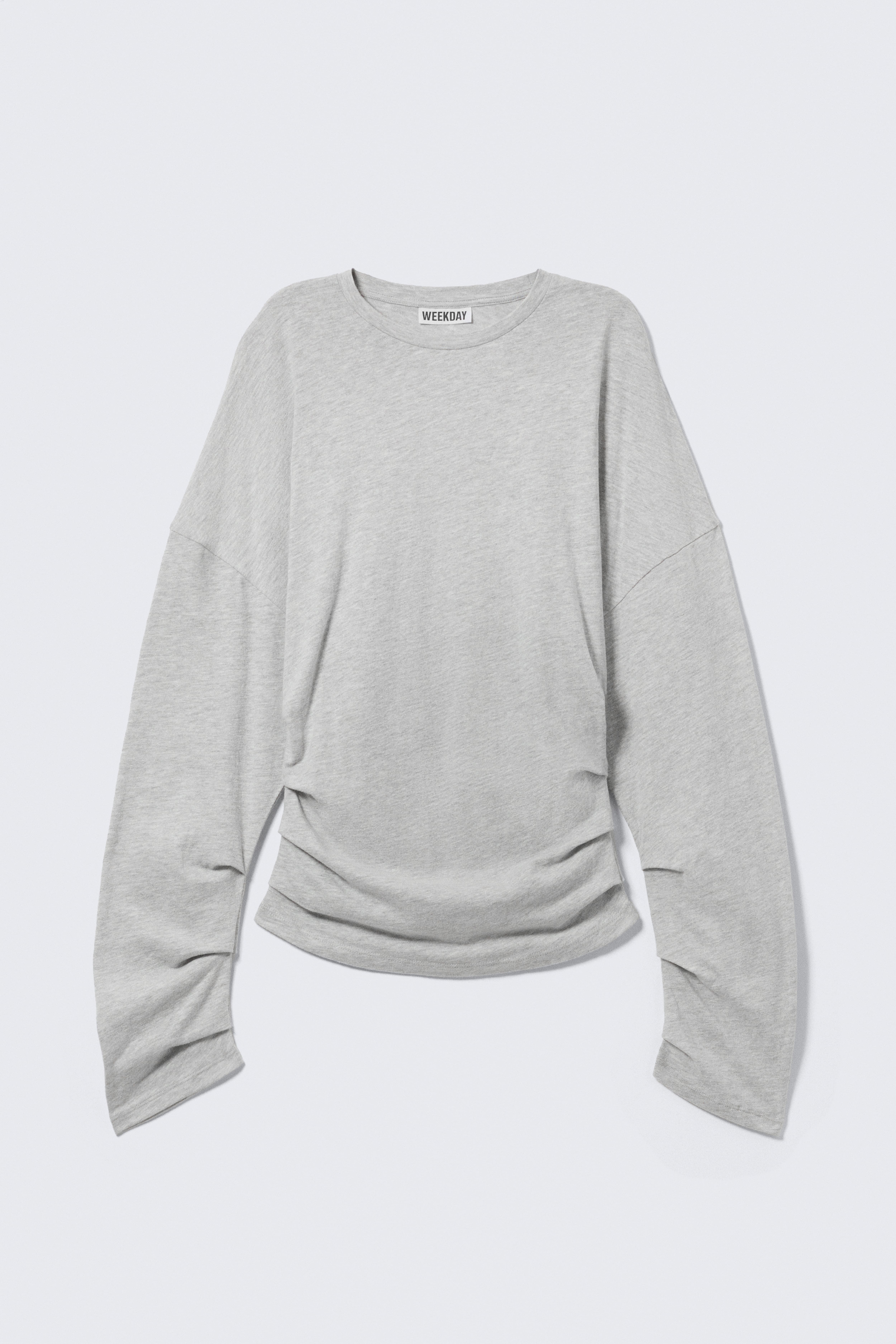 Langarmtop mit Raffungen - Hellgrau meliert/Dunkelbeige