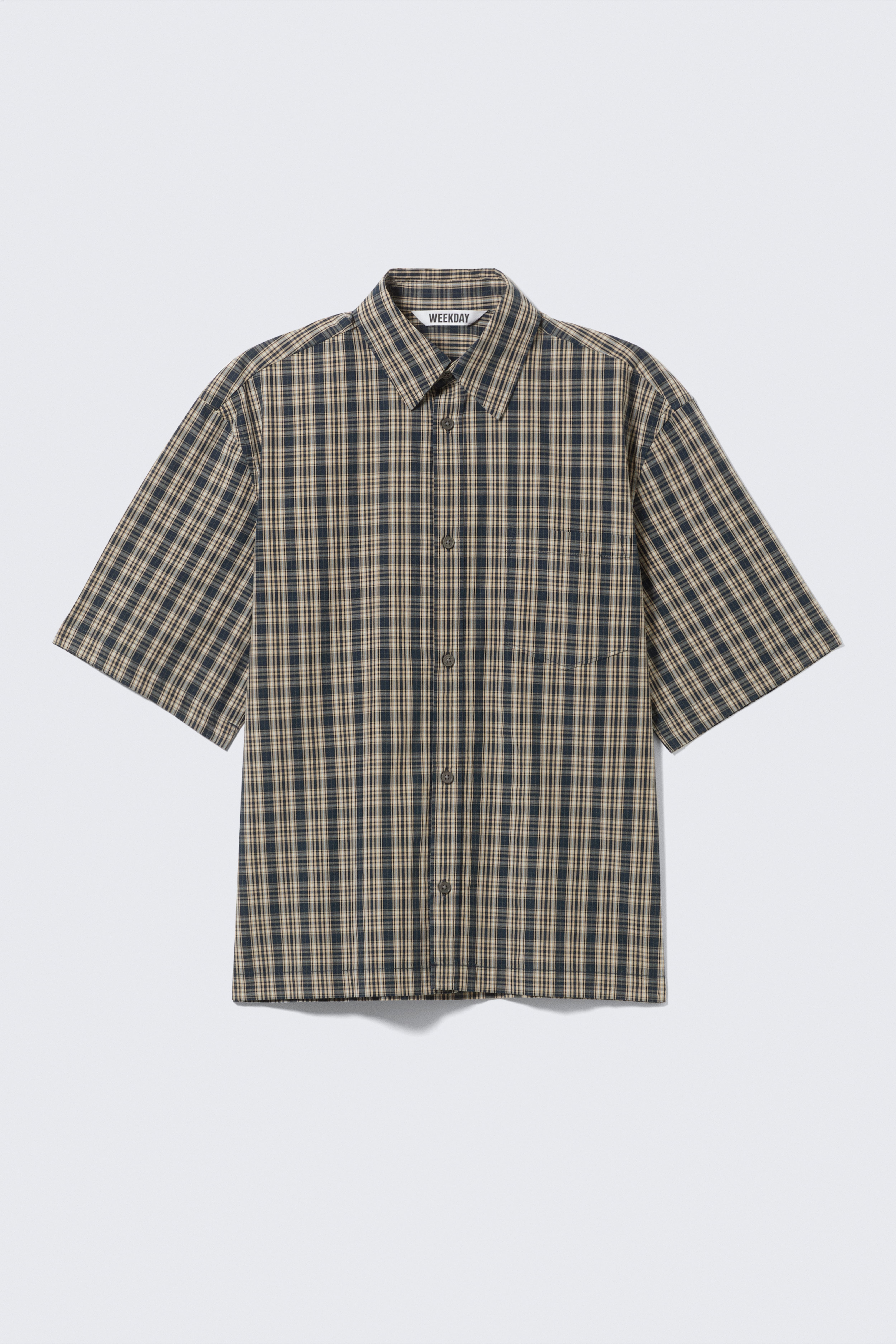 Relaxed Fit Short-Sleeved Cotton Shirt - Beige - Navy Blue Check/Blue & White Stripe/Checked Brown