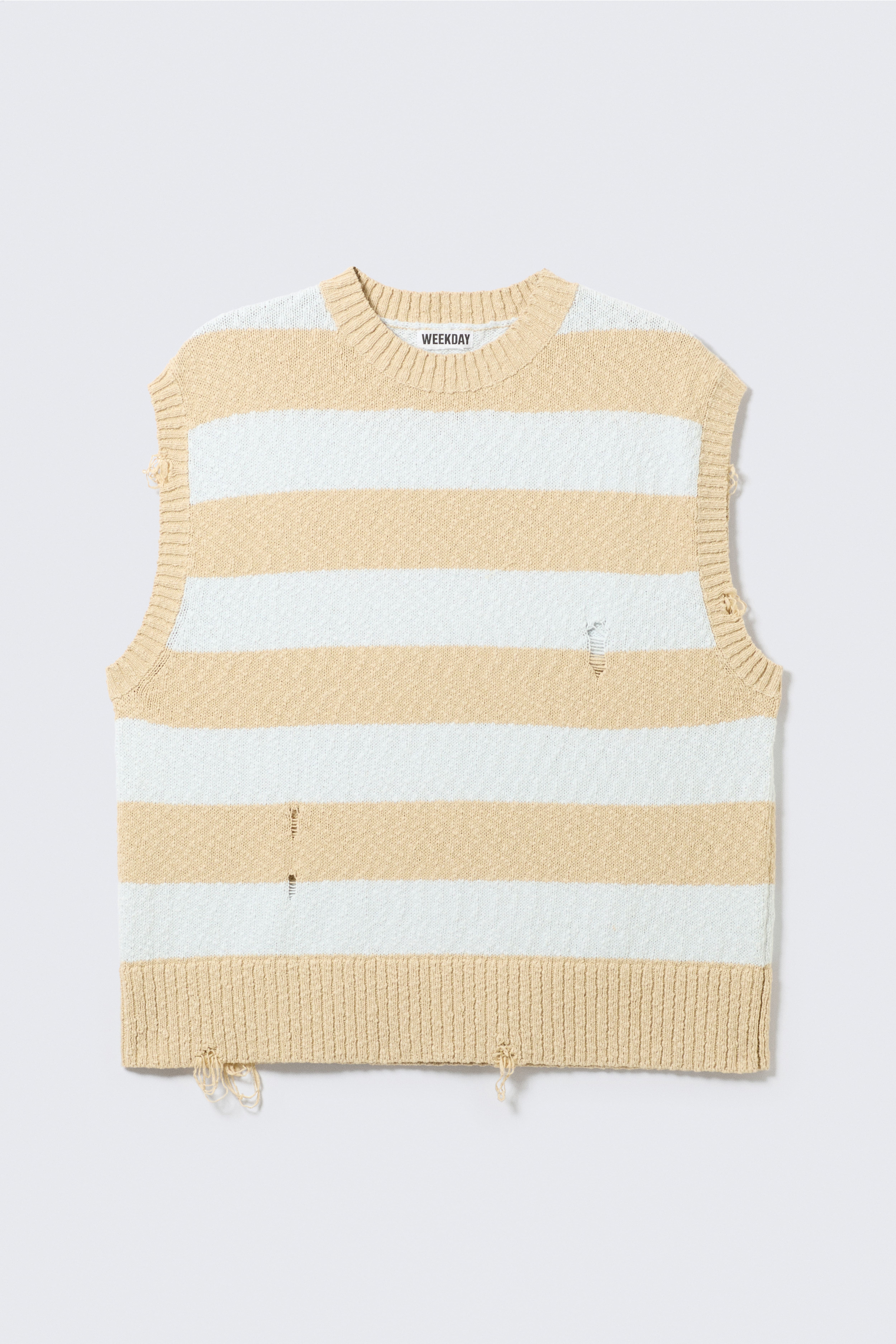 Relaxed distressed gebreid vest - Strepen in blauw en beige/Zwart