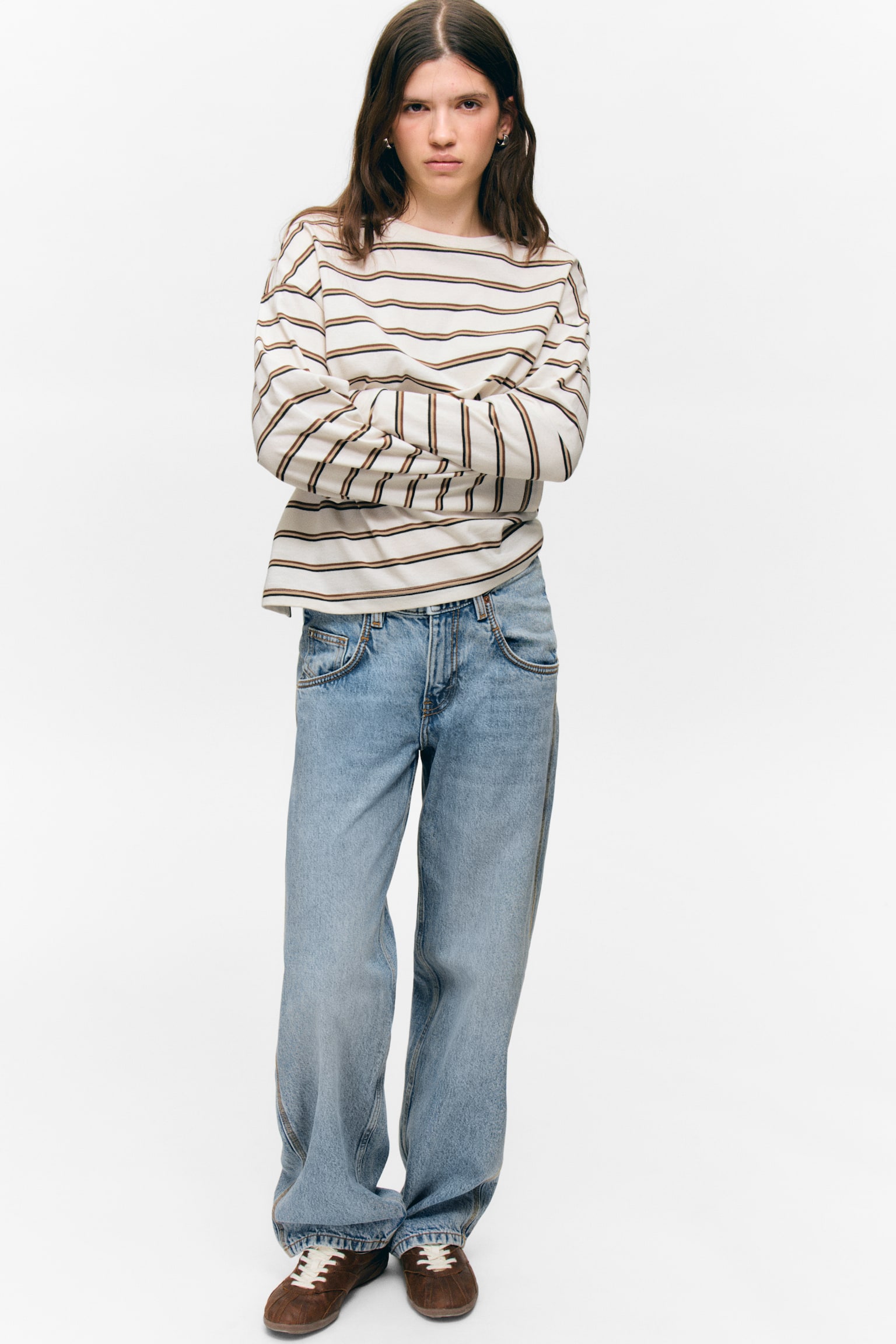 Langærmet bomulds-T-shirt - Støvet hvid - Brune striber/Blå multistriber/Marineblå/Pink Stribe/Koral/lilla striber - 7