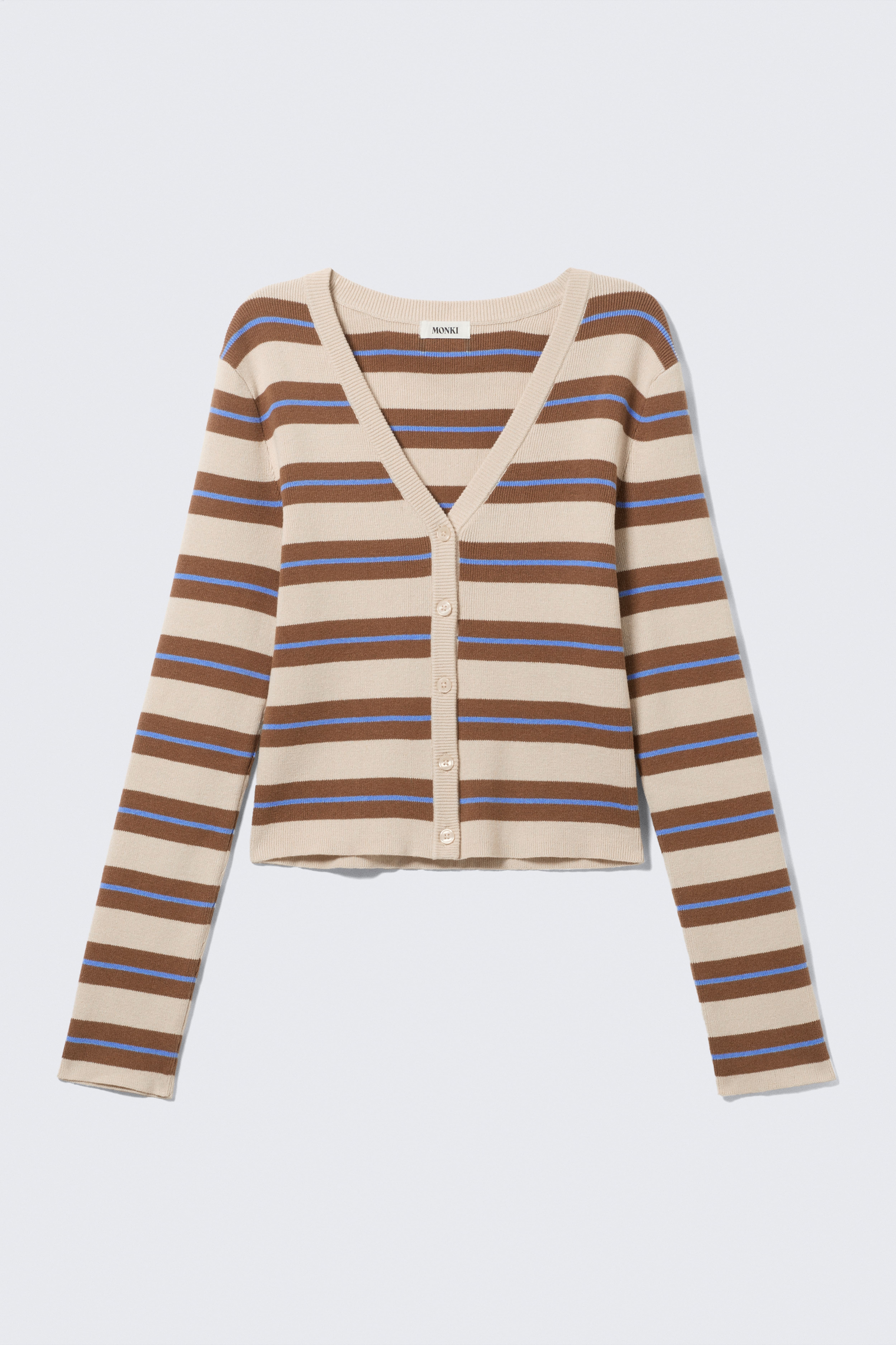 Cardigan court en maille à col en V - Marron rayé/Gris chiné