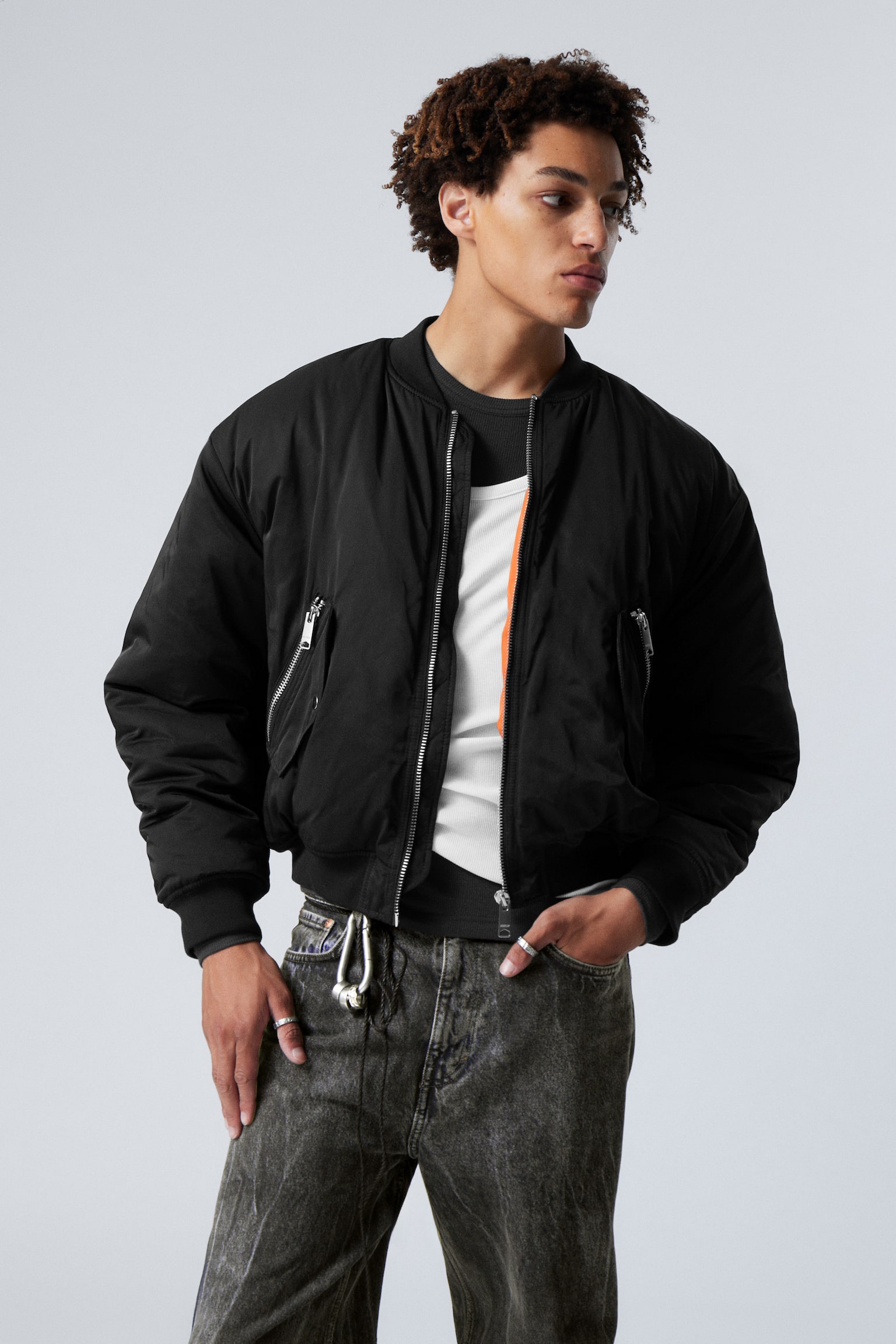 Relaxed Twill Bomber Jacket - Black - 1