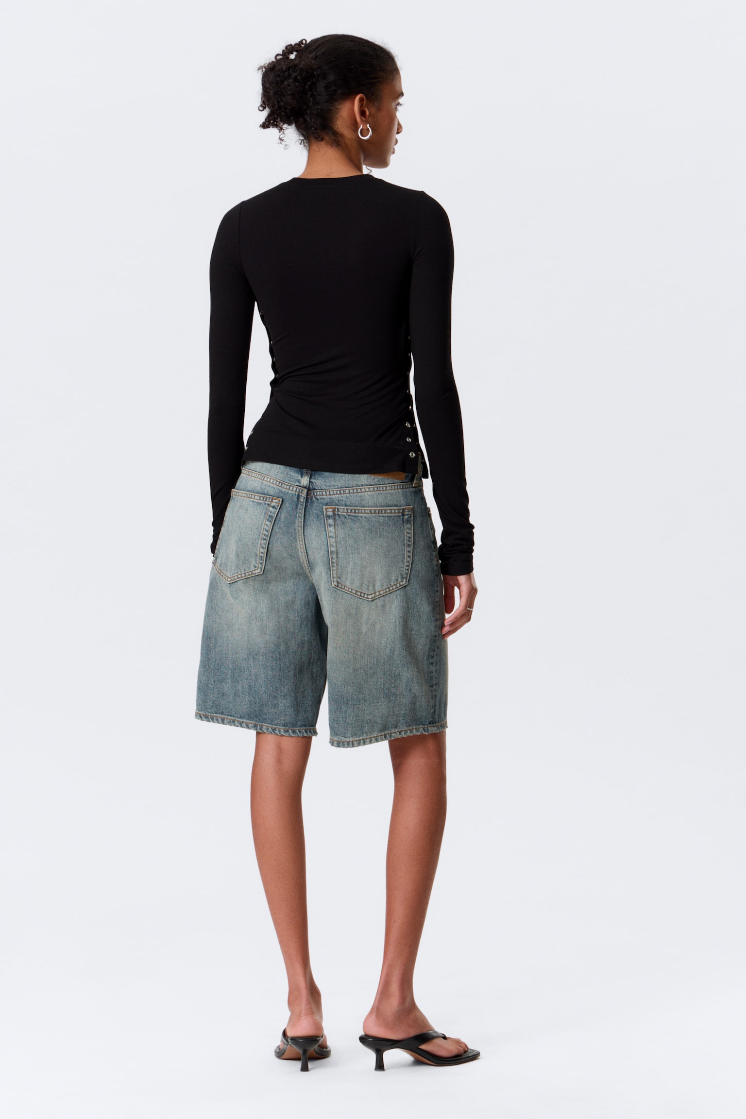 Top slim a maniche lunghe - Nero/Grigio polvere - 3