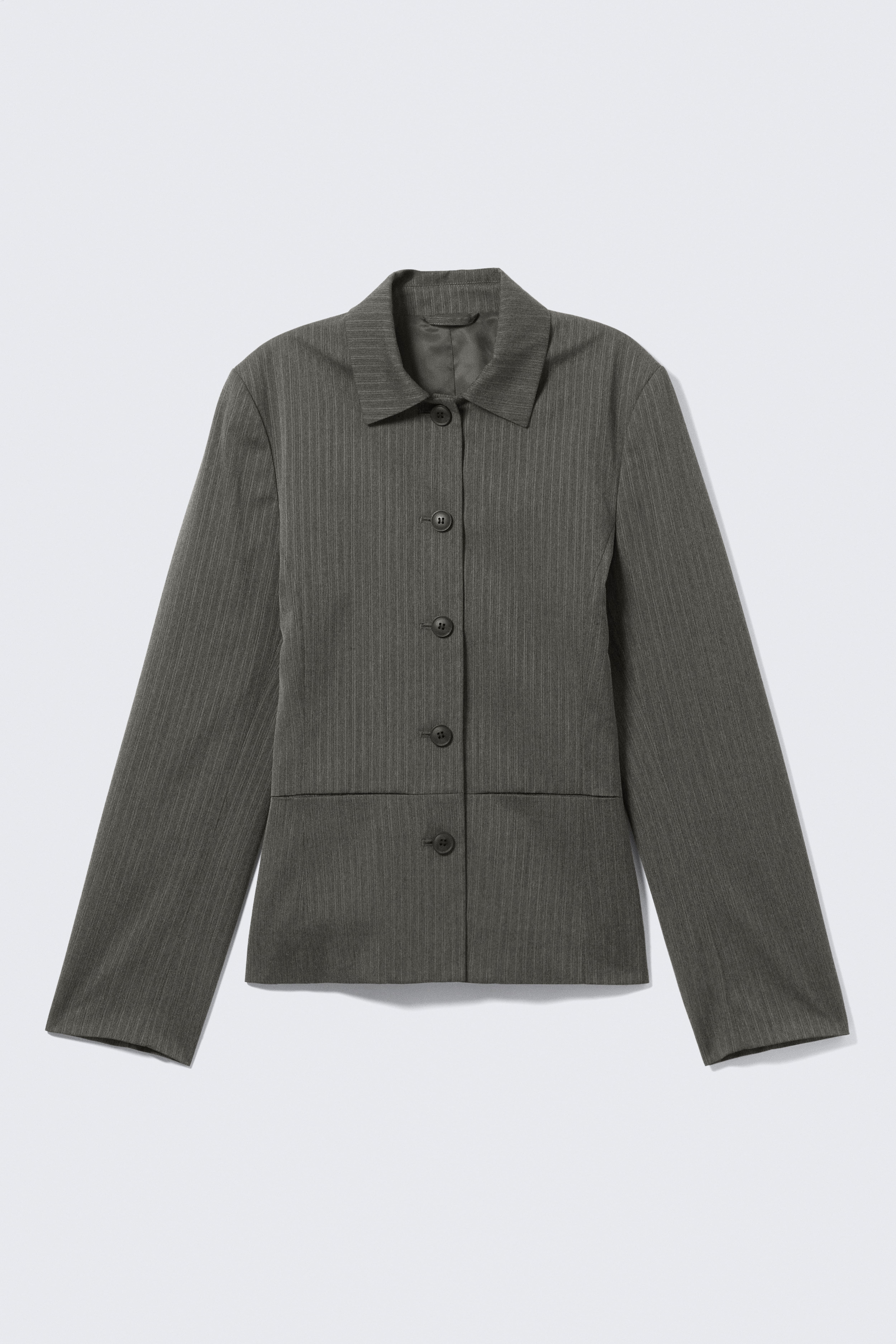 Lean Buttoned Jacket - Dark Grey Herringbone