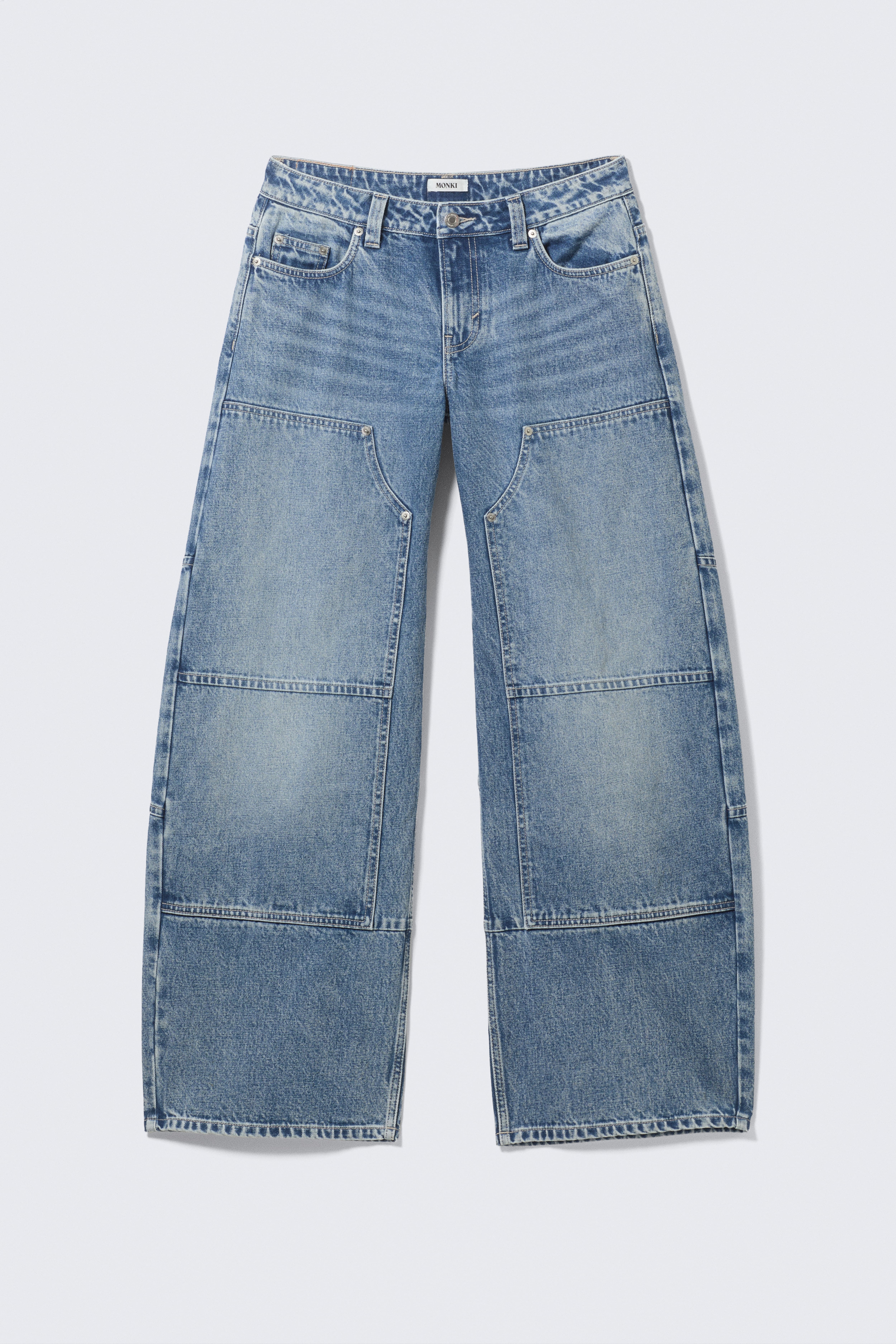 Low Waist Loose Barrel Leg Workwear Jeans - Mid Blue - Mittelblau