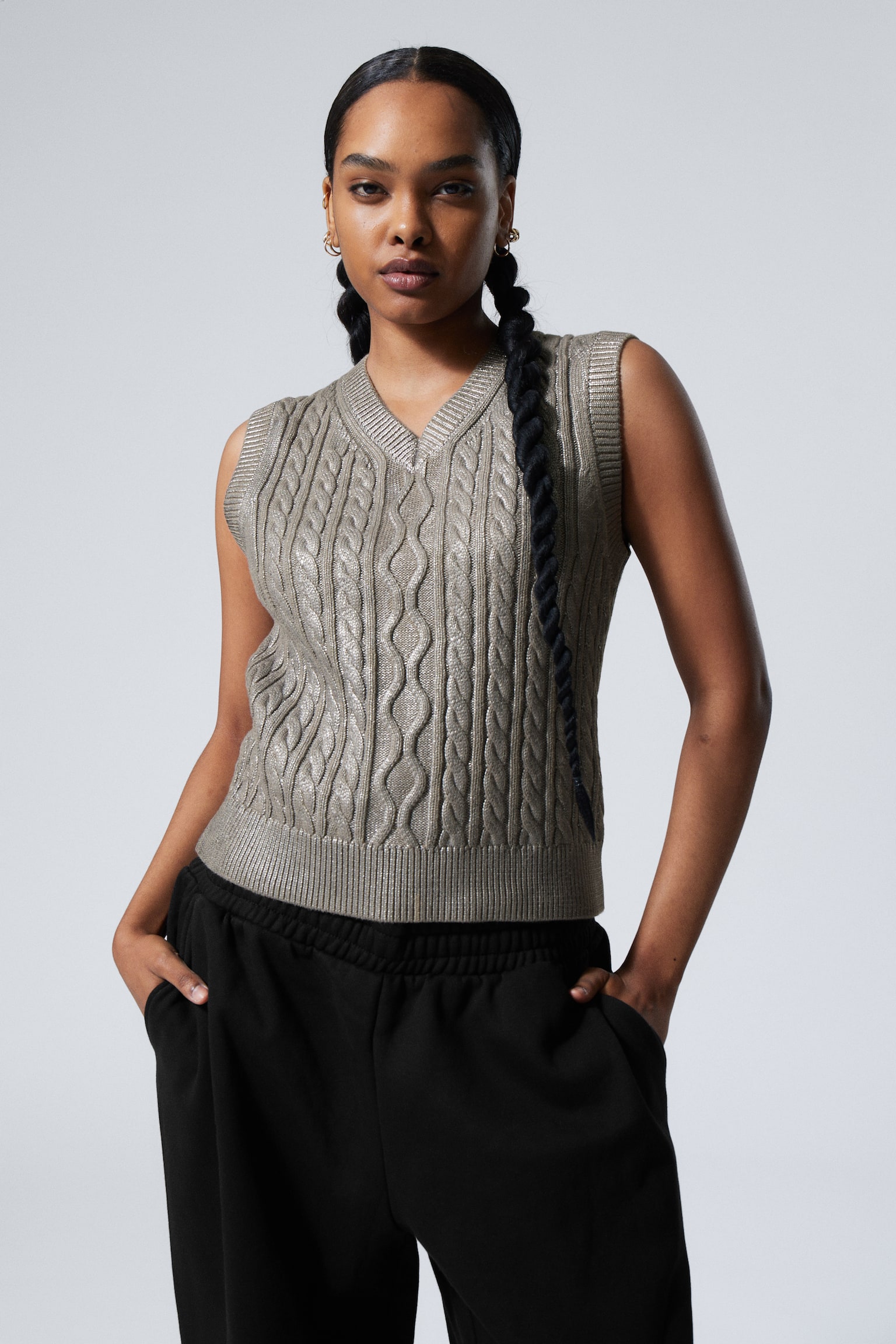 Metallic Cable-Knitted Vest - Metallic Mole - 5