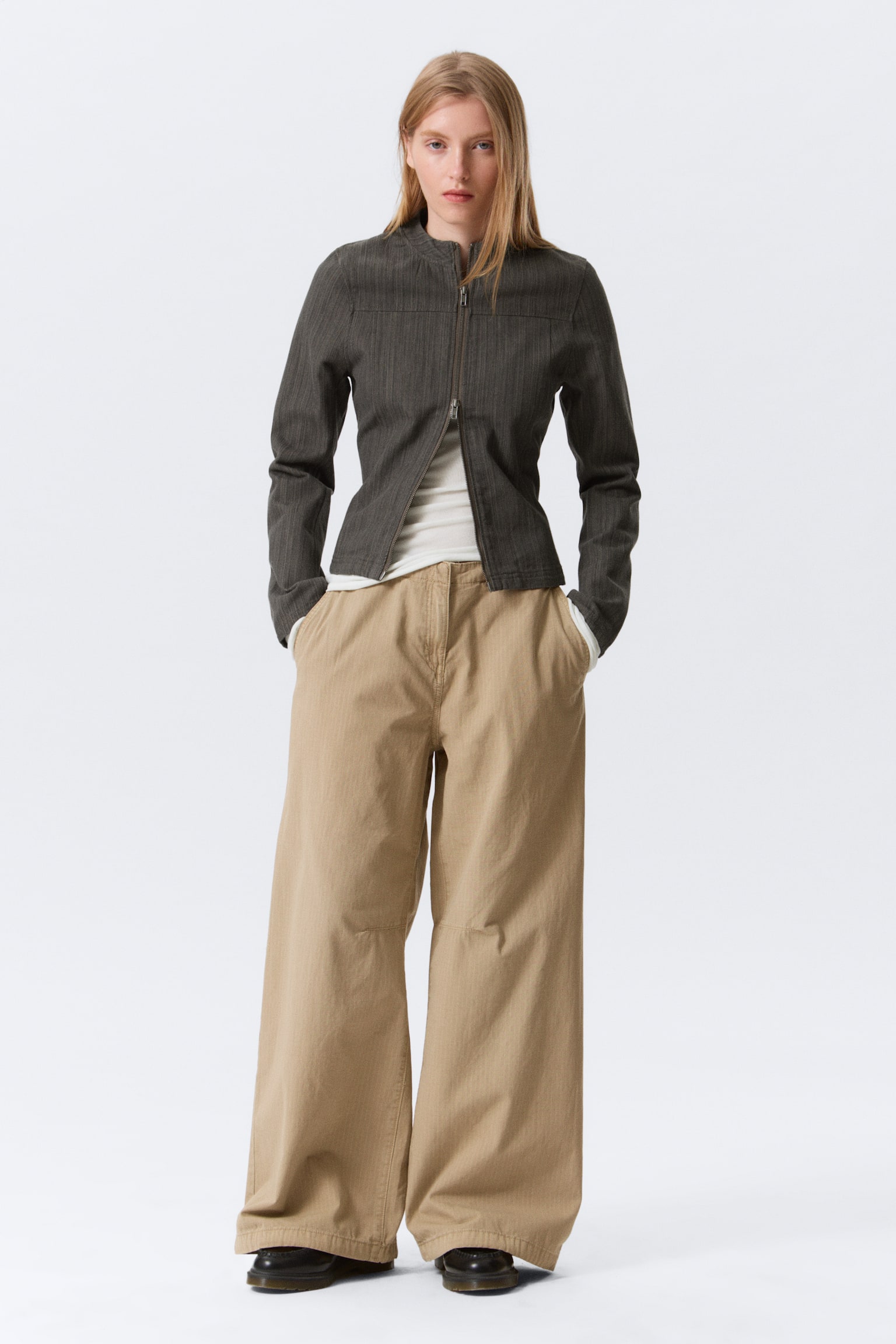 Pantaloni largi cu talie joasă din ripstop - Bej/Gri închis/Kaki Închis - 5