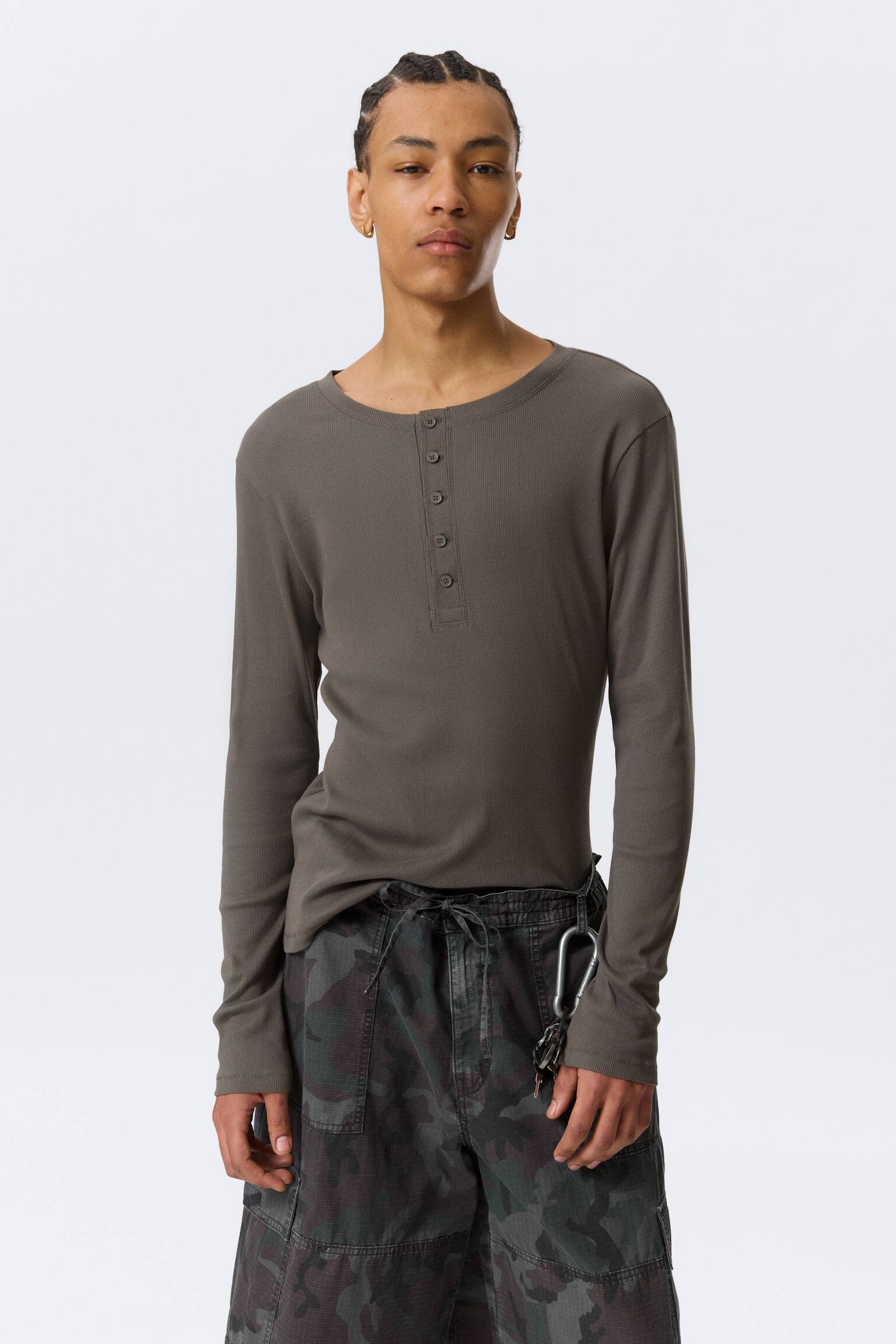 Tričko s dlhým rukávom Henley - Tmavý krtko/Čierny - 1