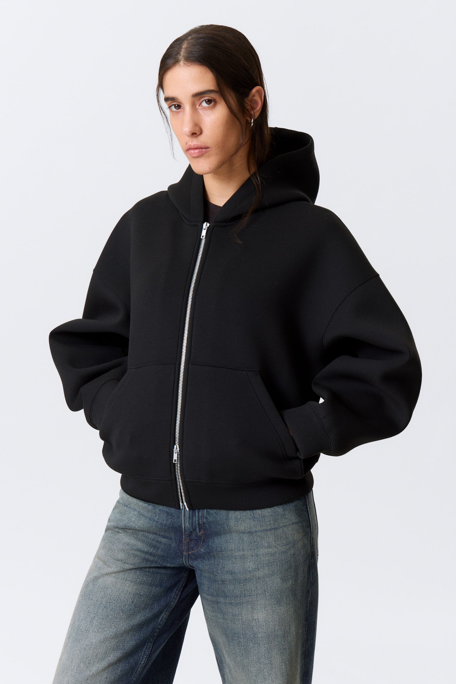 Oversized hoodie van scubastof met rits - Zwart/Grijs gemêleerd/Donkergrijs/Kobaltblauw - 4