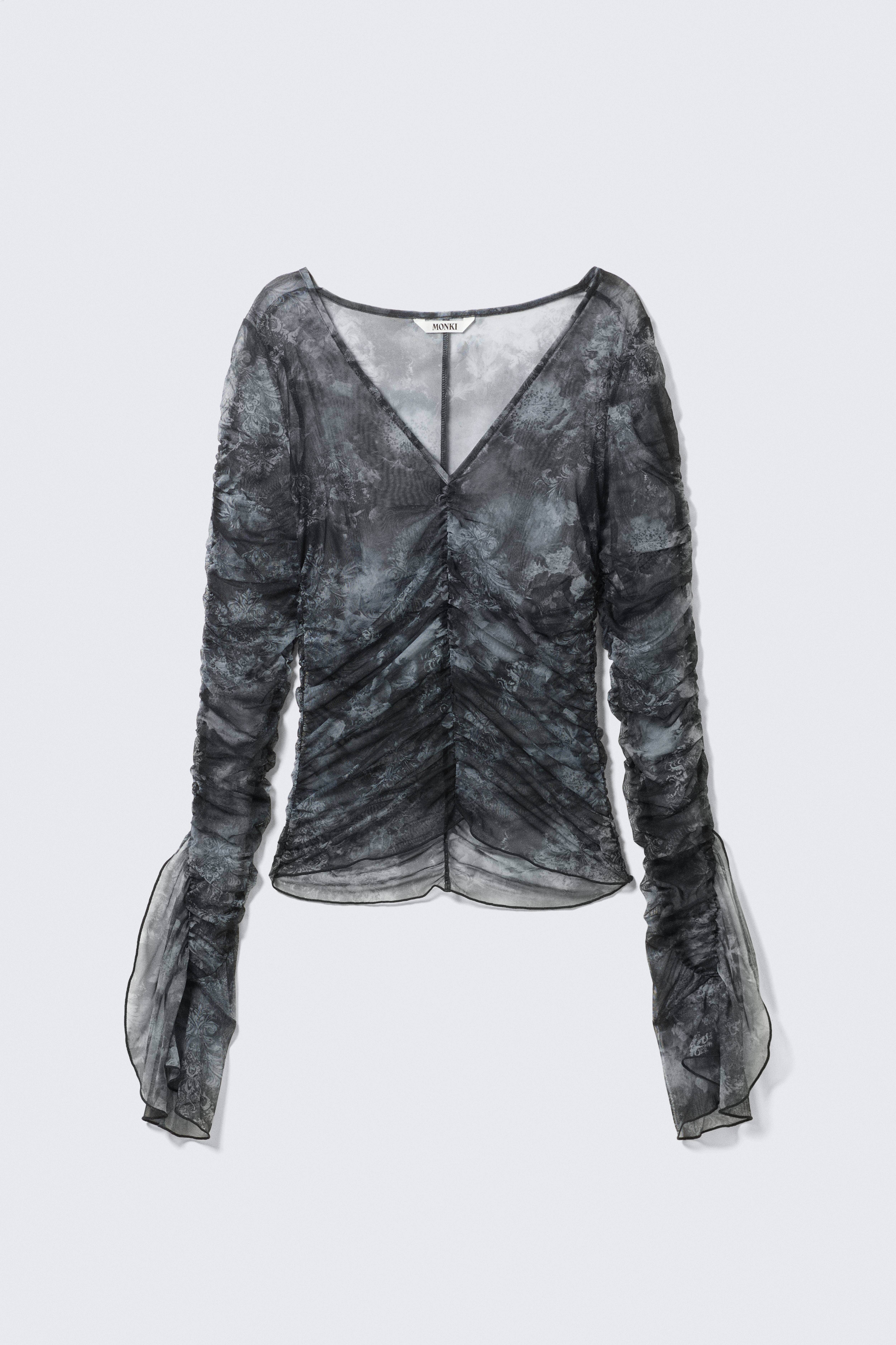 Top a maniche lunghe in mesh - Black Baroque Print
