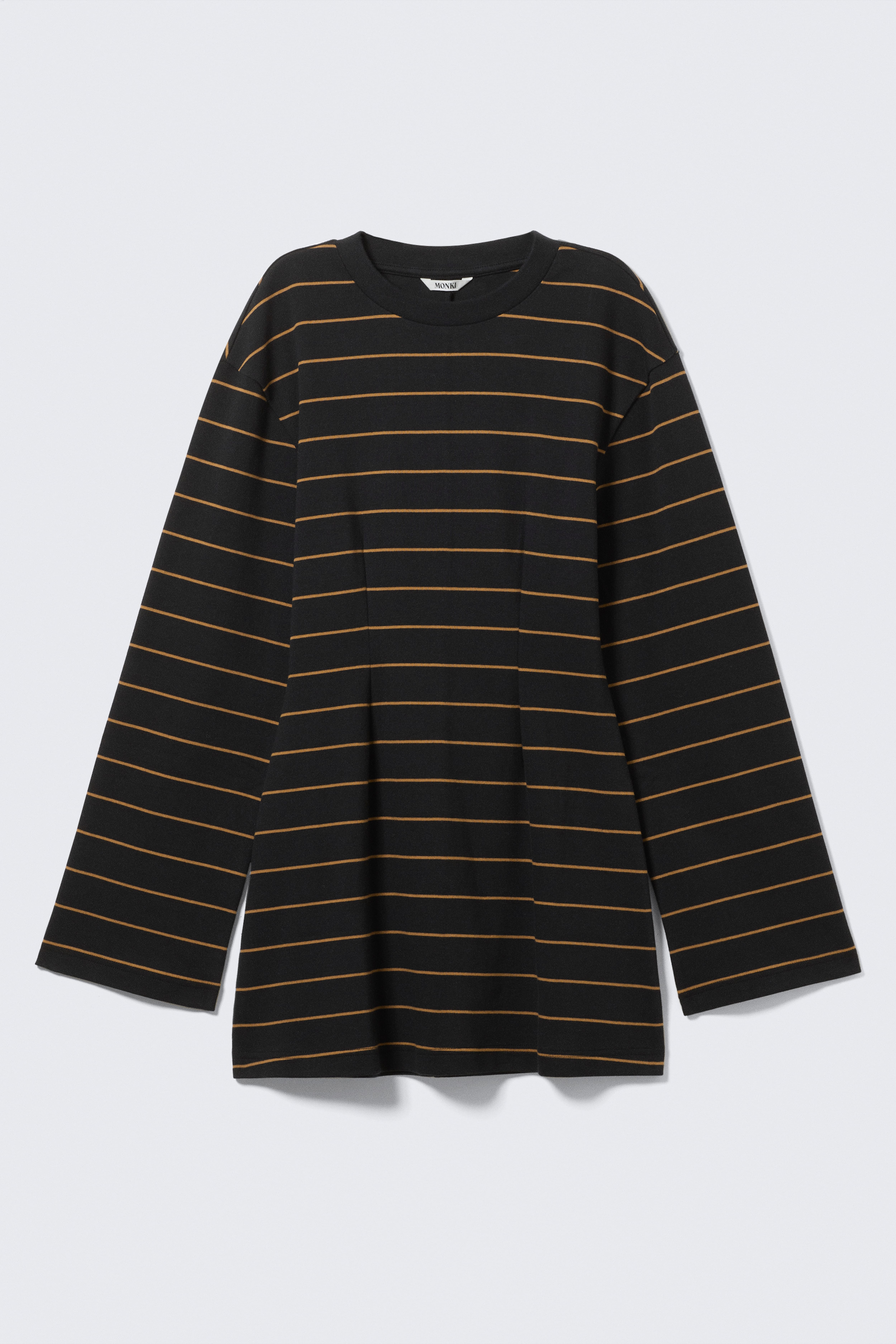 Bawełniana sukienka mini z długim rękawem - Striped Black/Czarny/Dark Plum