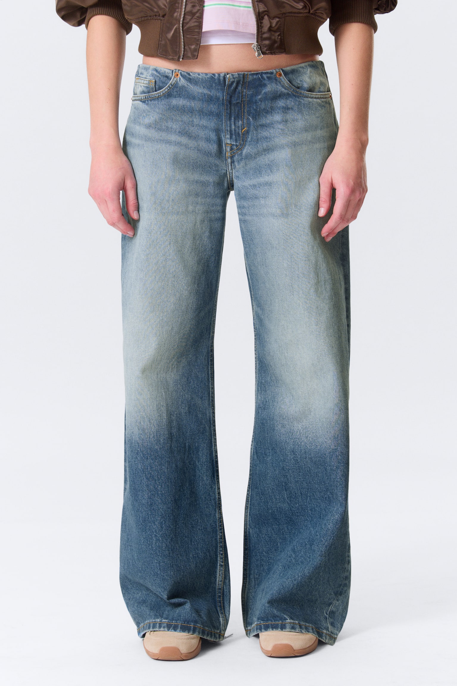 Paz nízke džínsy bez pásu so širokými nohavicami - Blue Horses - Stredne modrá - 4