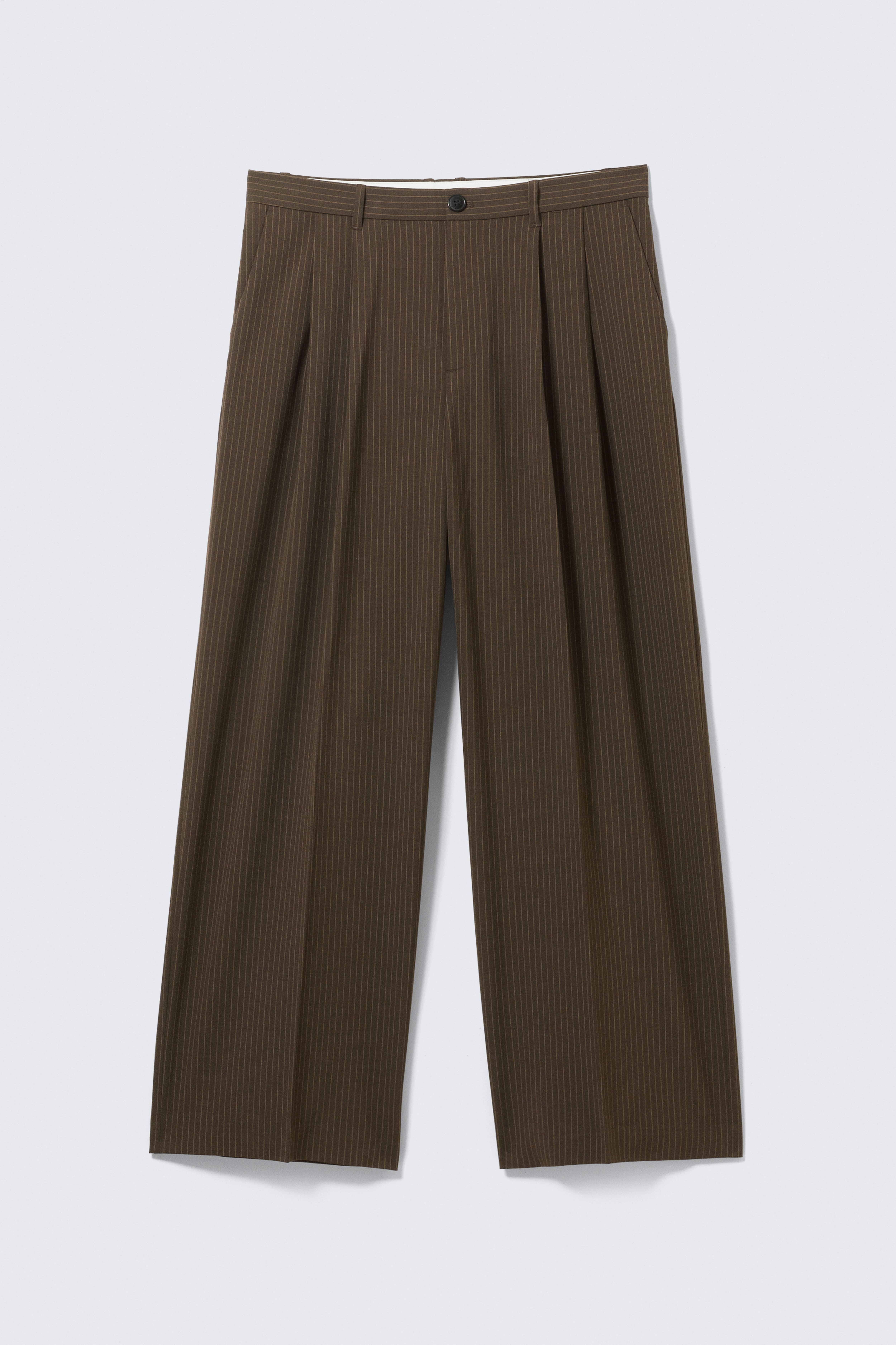 Nate Loose Fit Pleated Suit Trousers - Brown Pinstripe/Black/Pinstriped Beige Melange/Dark Brown