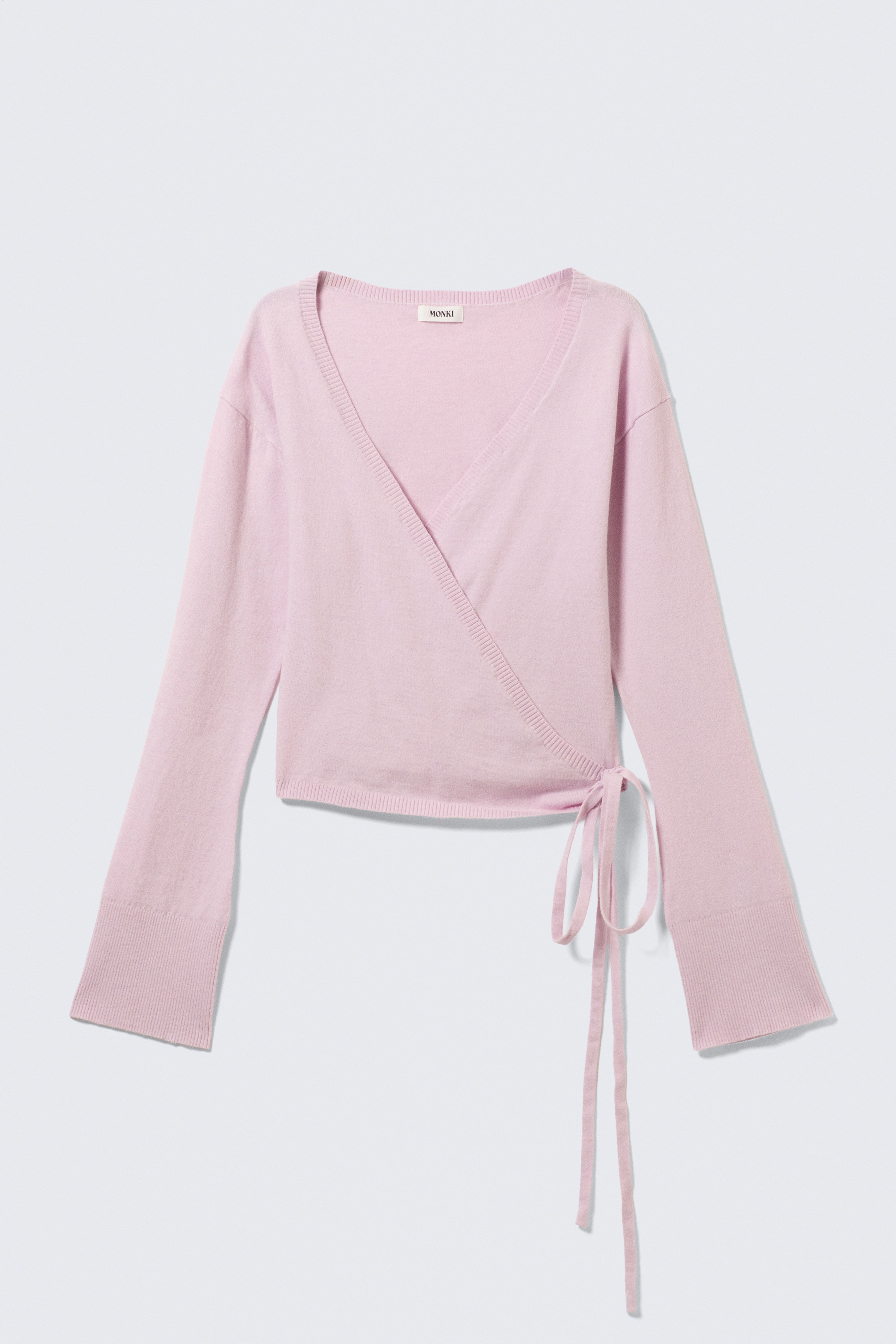 Wickelstrickjacke mit V-Ausschnitt - Hellrosa/Schwarz/Grau meliert