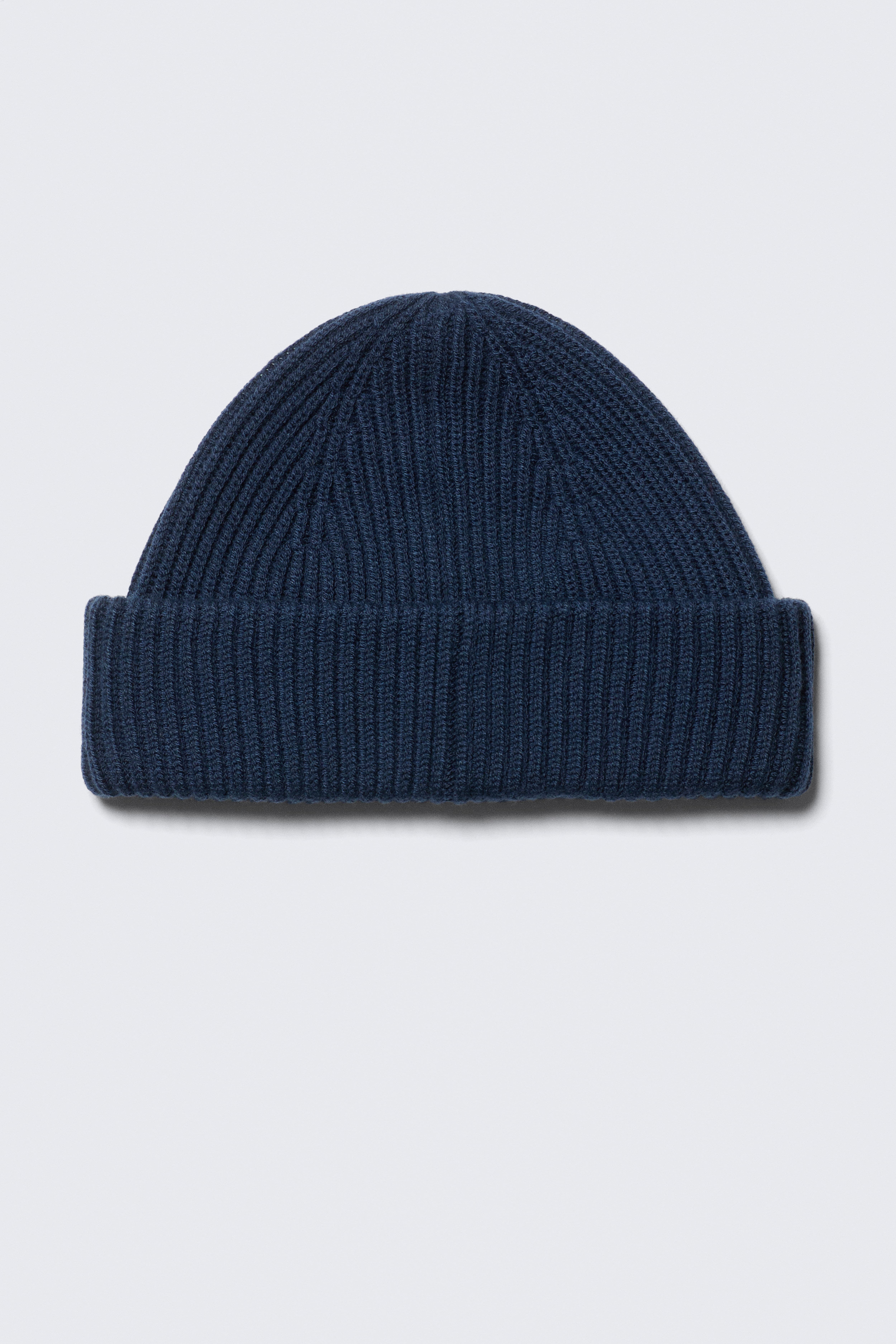 Gebreide beanie van een wolmix met omgeslagen rand - Donkerblauw/Kakigroen