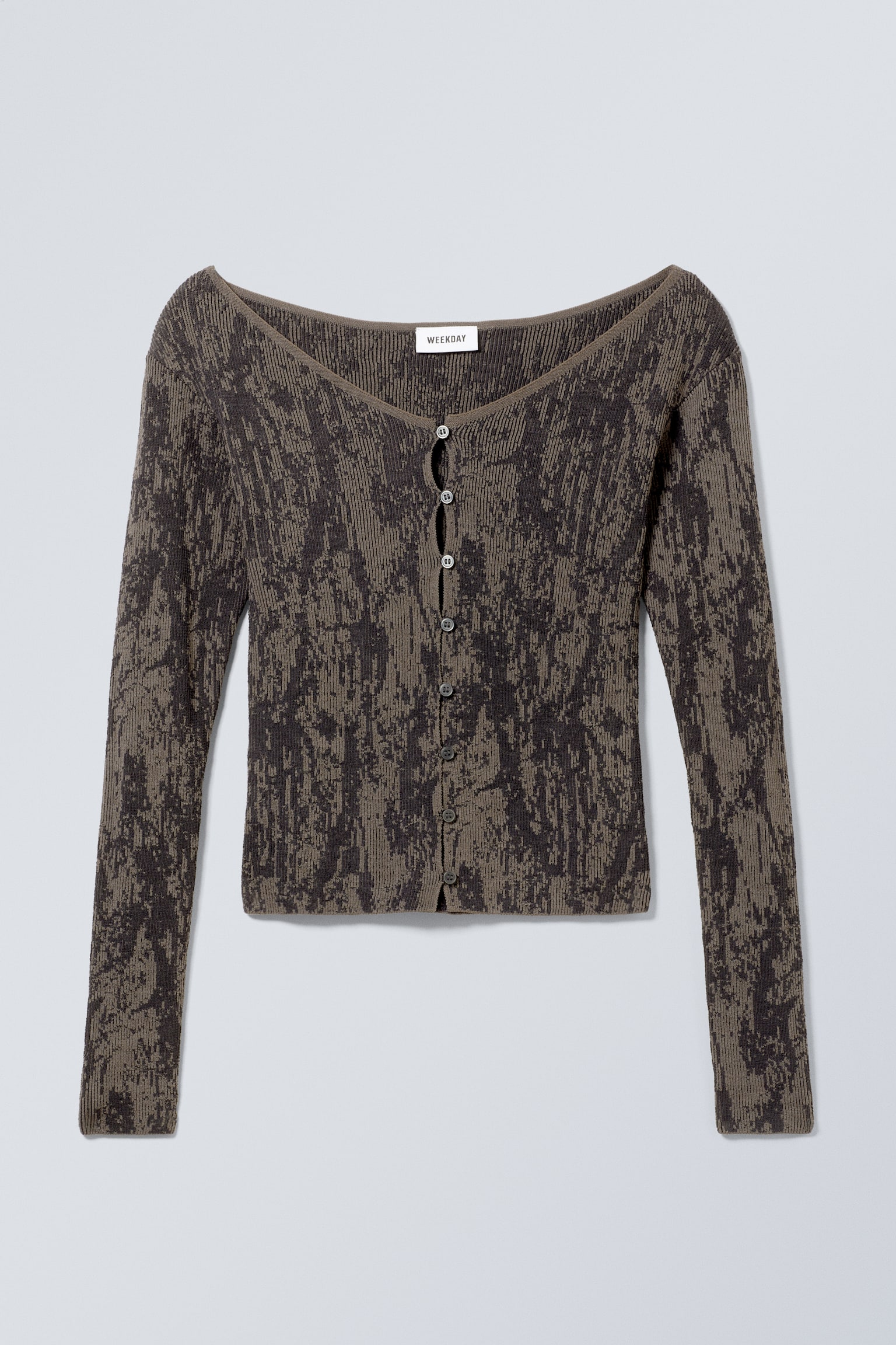 Tight Jacquard Knit Cardigan - Black Patterned/Dark Blue - 2