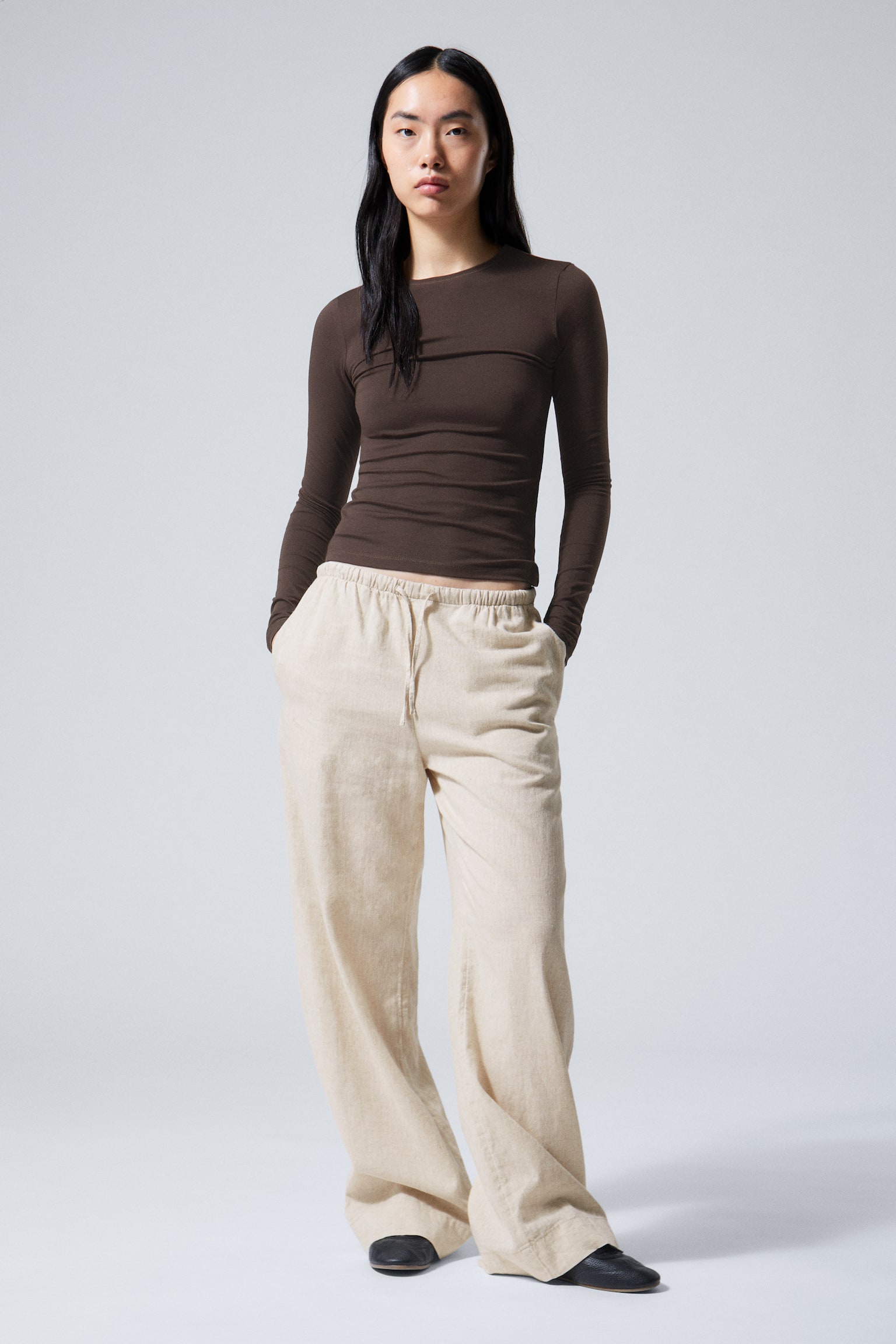 Mia Linen Mix Trousers - Ecru/Black - 1