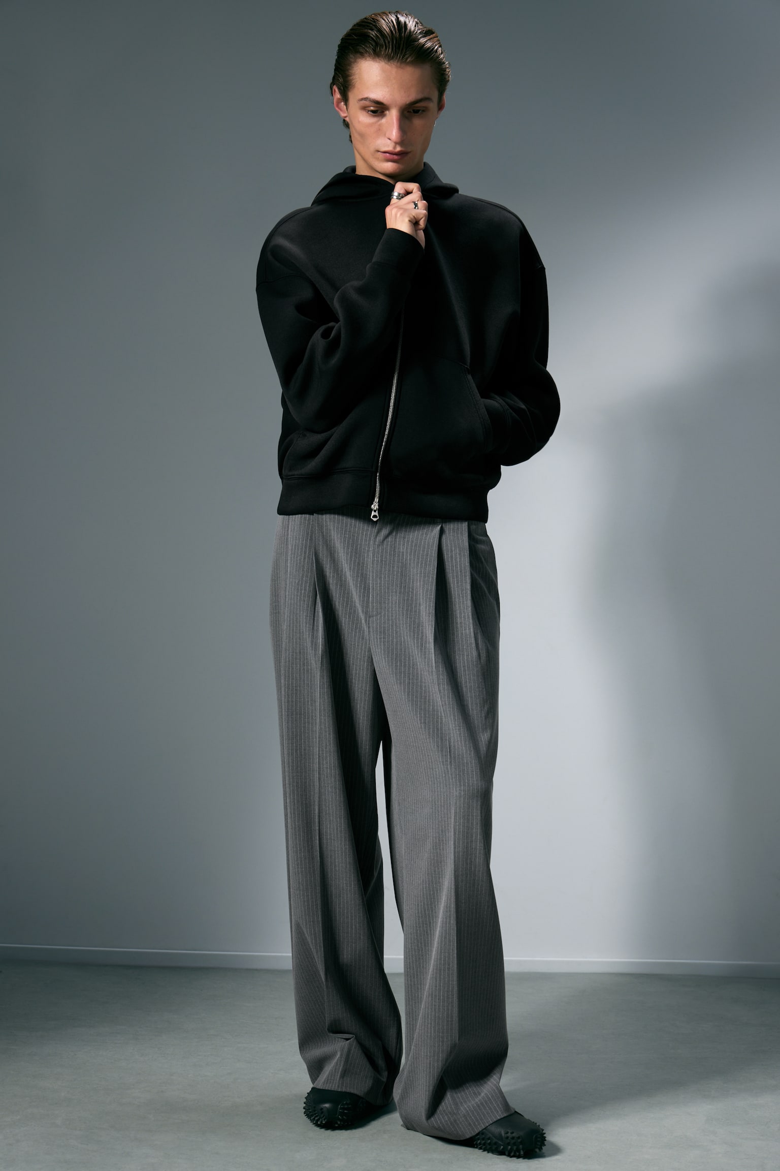 Simon forvasket scuba-hoodie med lynlås - Falmet sort/Forvasket mørkebrun - 3