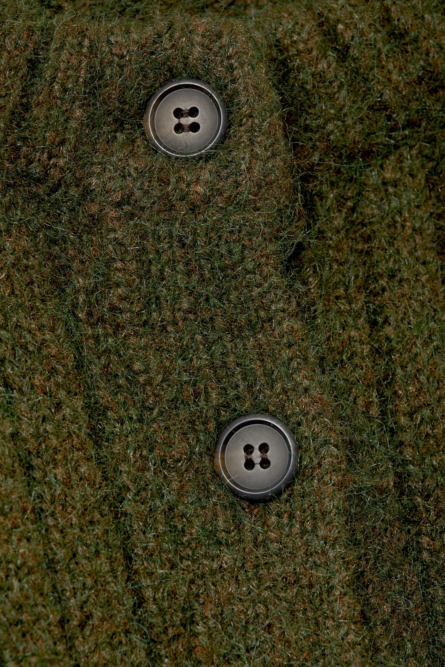 Loose Knitted Cardigan - Dark Khaki Green/Navy Blue/Dark Grey/Dark Brown Melange/Light Grey Melange/Dark Brown Melange - 3