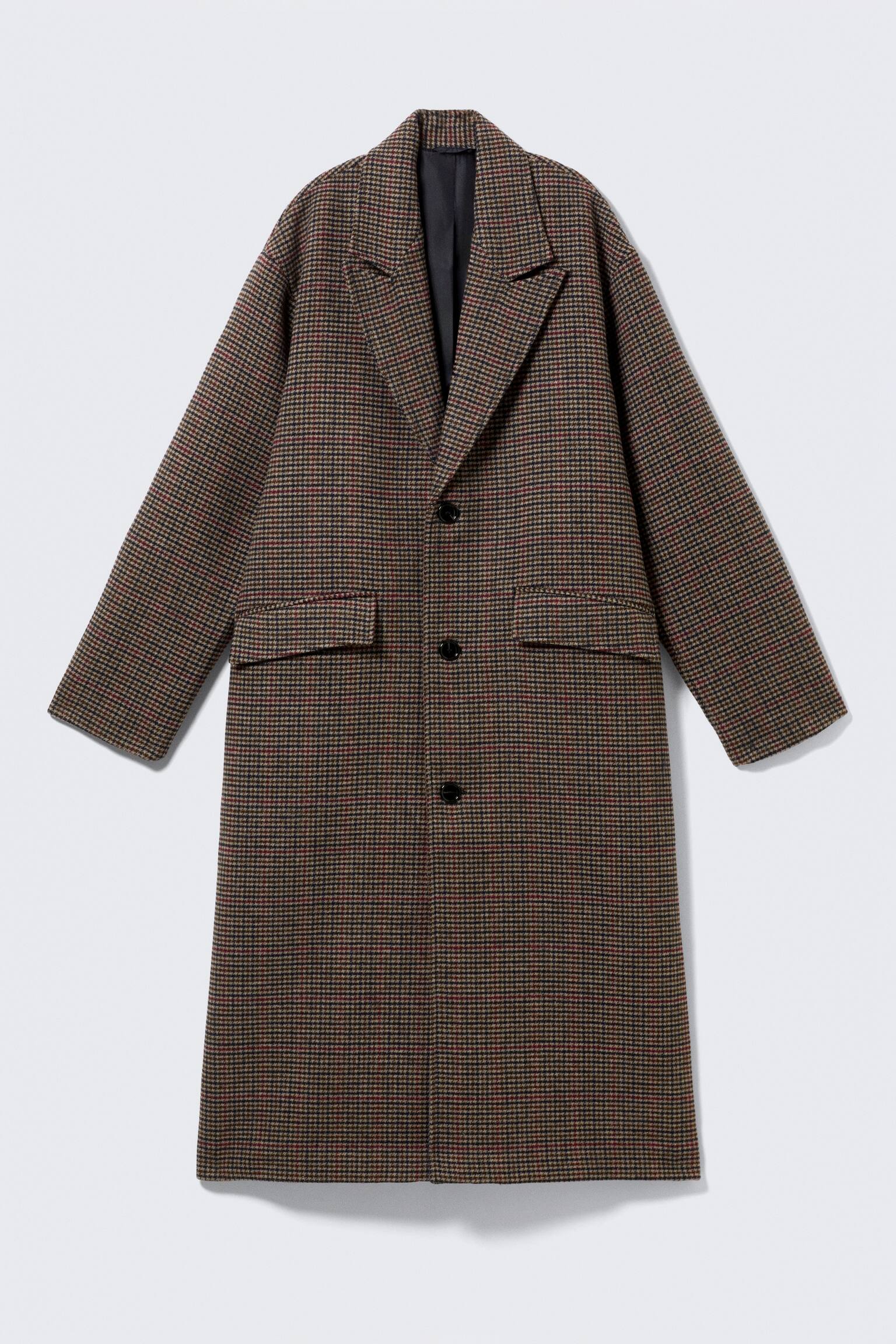 Einreihiger Oversize-Mantel aus Wollmischung - Beige kariert/Schwarz - 2