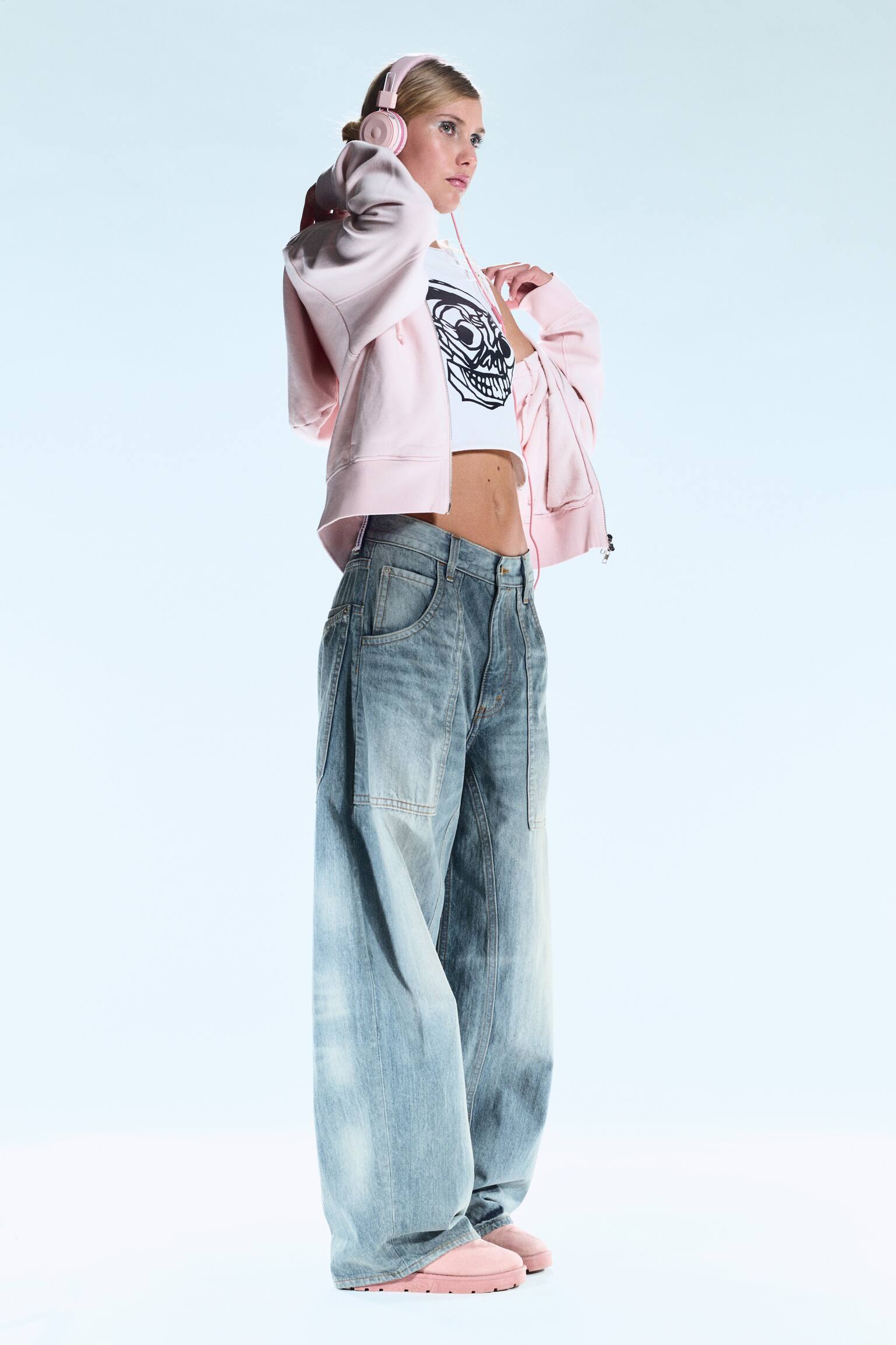 Dunno Unisex Low Rise Loose Barrel Leg Jeans - Cloudy Blue - Mittelblau/Black Rinse - Schwarz/02 Blue - Mittelblau - 3