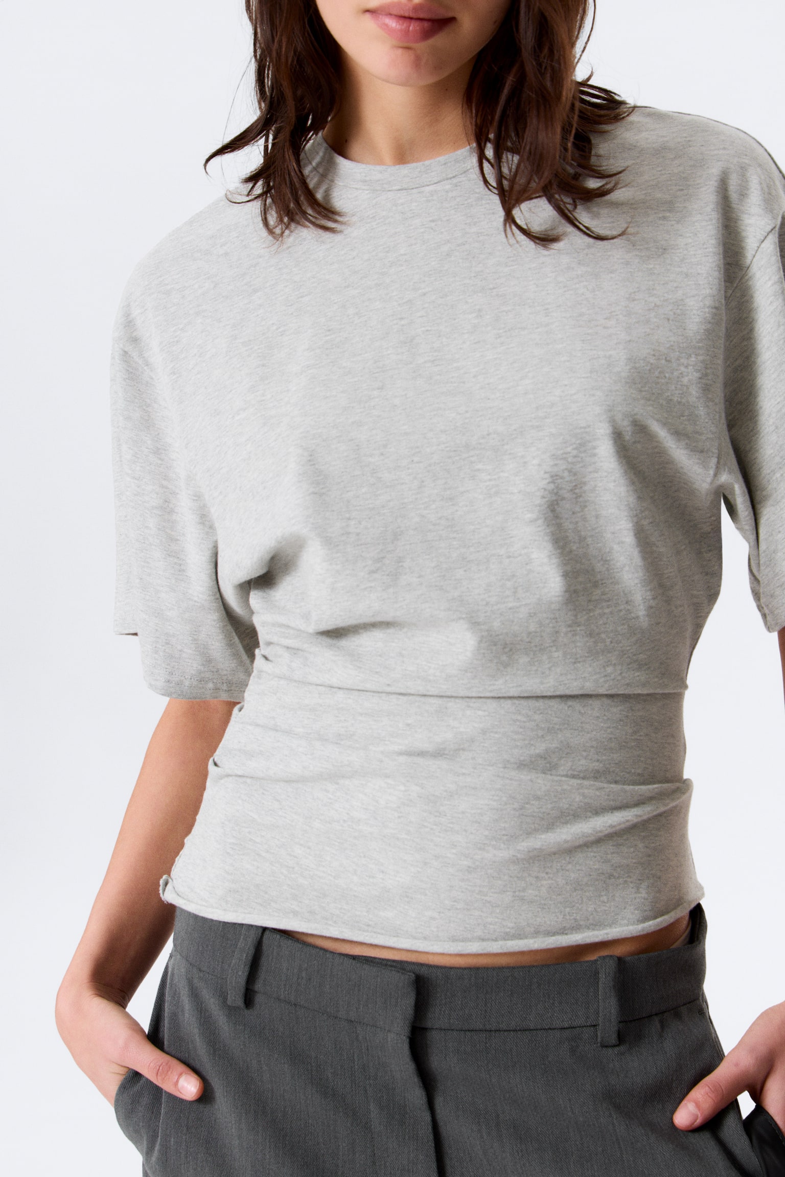 T-SHIRT DRAPPEGGIATA - Grigio mélange/Bianco - 4