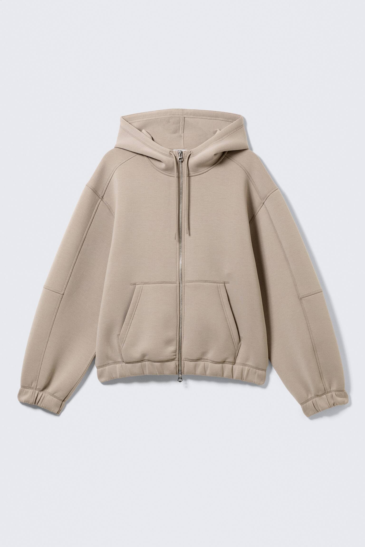 Loose High-Neck Scuba Zip Hoodie - Ljus dimmig mullvad/Svart - 2