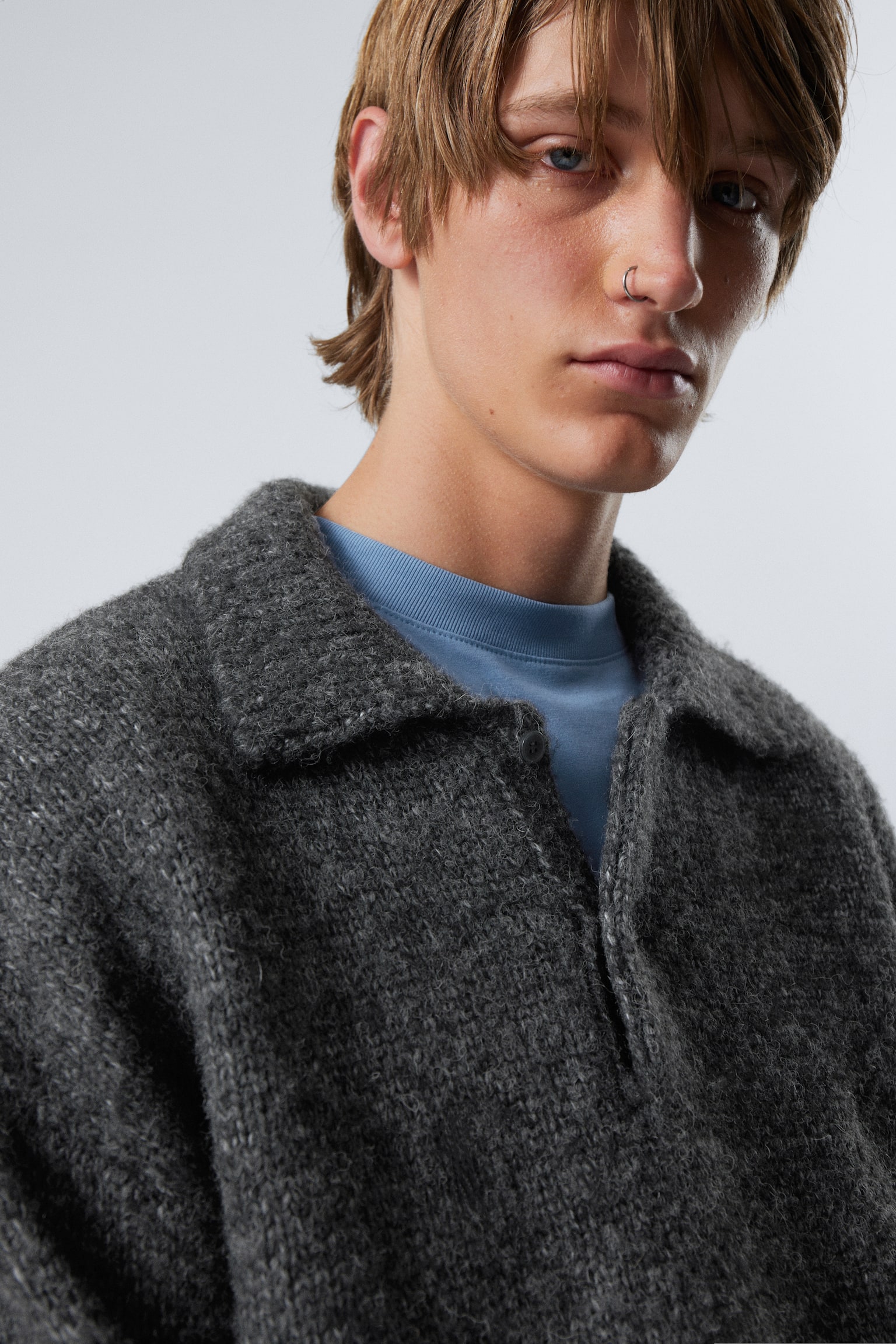 Bobby Relaxed Knitted Polo Sweater - Dark Grey - 6