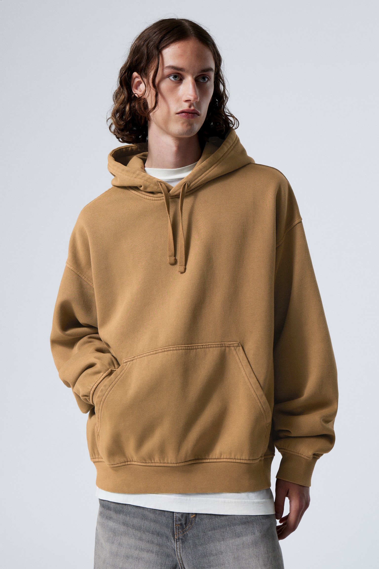 Boxy Heavyweight Hoodie - Medium Brown/Black/Washed Dusty Grey