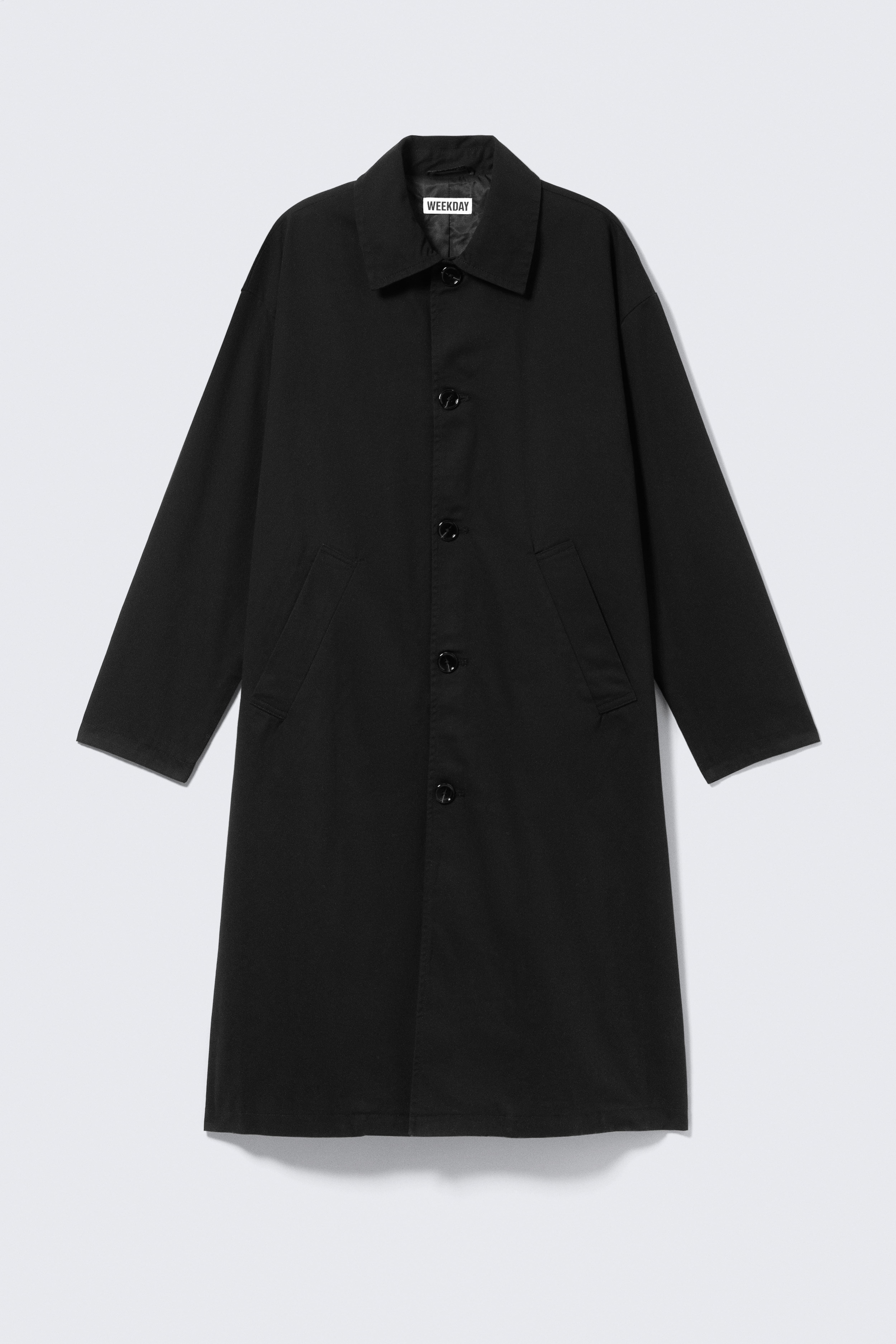 Langer einreihiger Car-Coat aus Baumwolle - Gewaschenes Schwarz