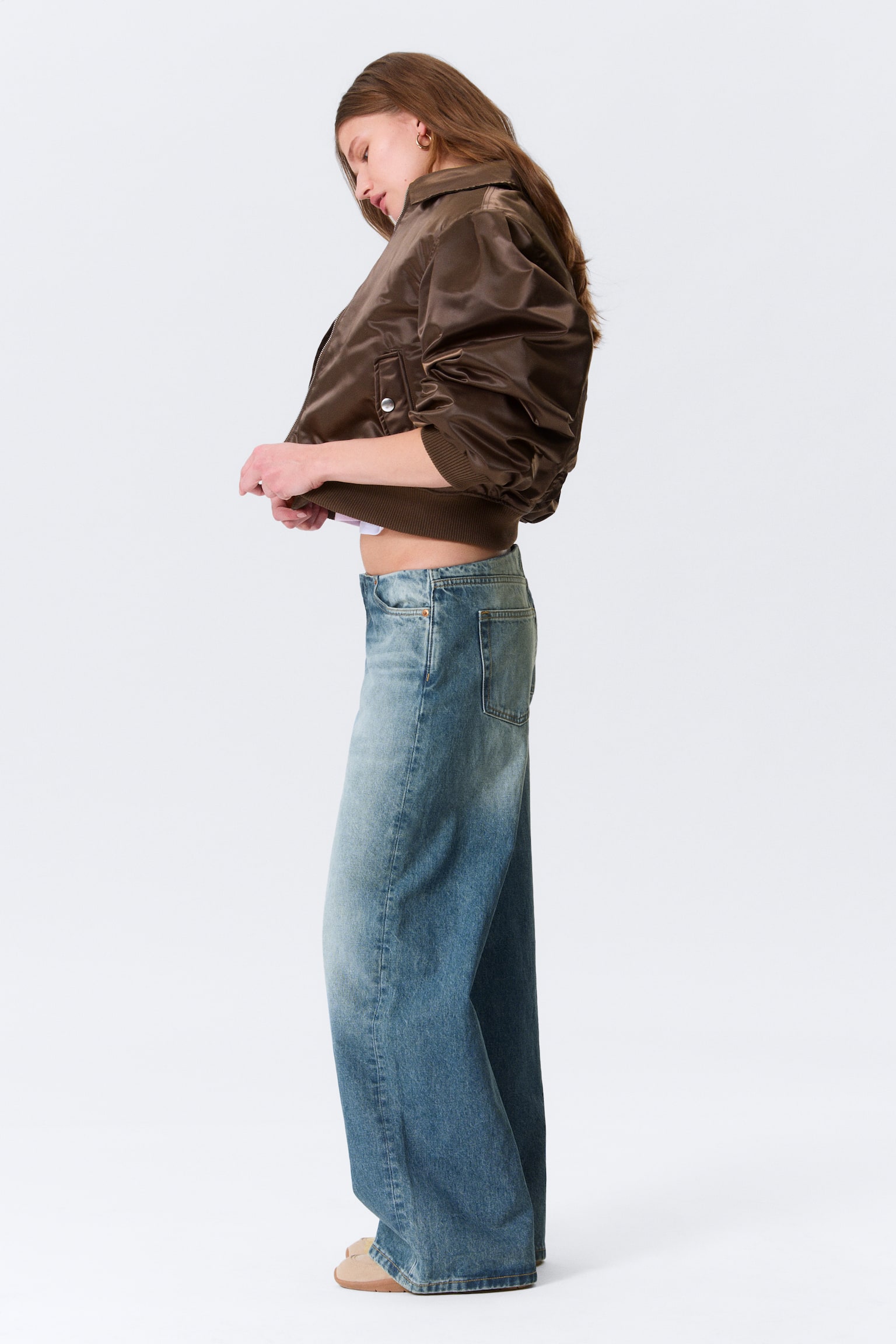 Paz nízke džínsy bez pásu so širokými nohavicami - Blue Horses - Stredne modrá - 5