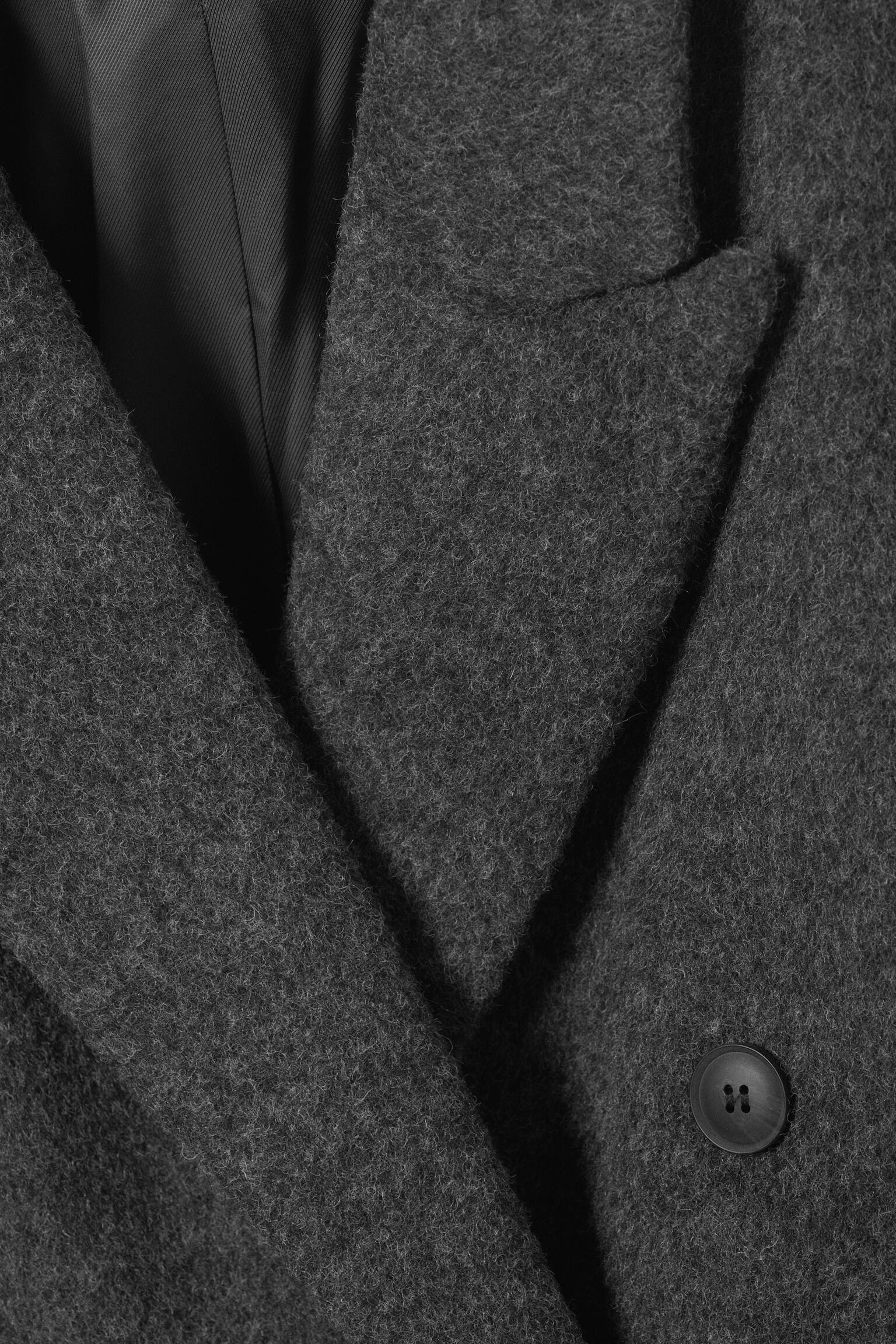 Палто Logan Hairy с двуредно закопчаване от вълнена смес - Тъмно сив меланж - 5