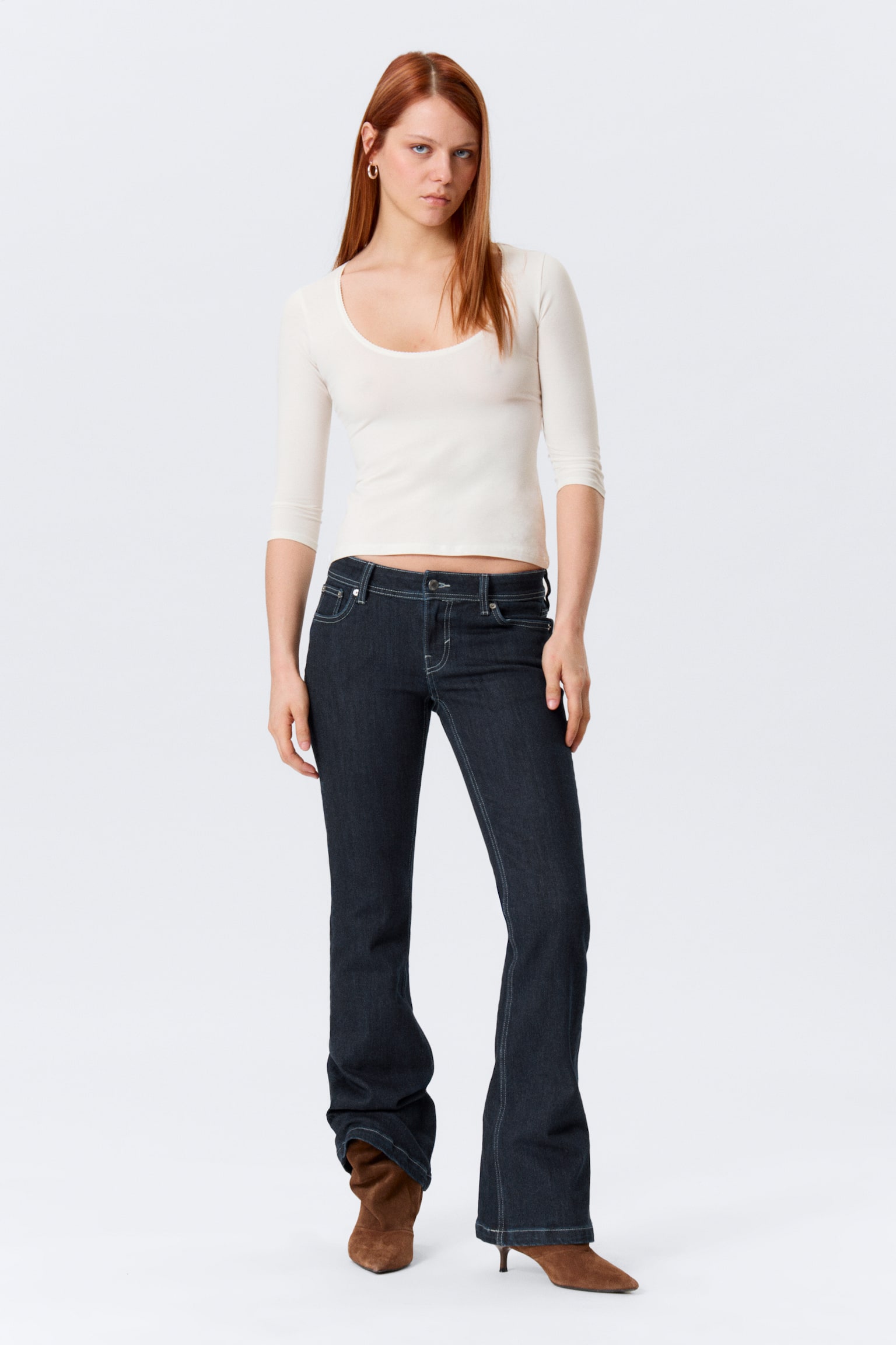 Přiléhavý top s tříčtvrtečními rukávy - Krémová/Šedý melír/Světle lila/Tmavě hnědá - 4