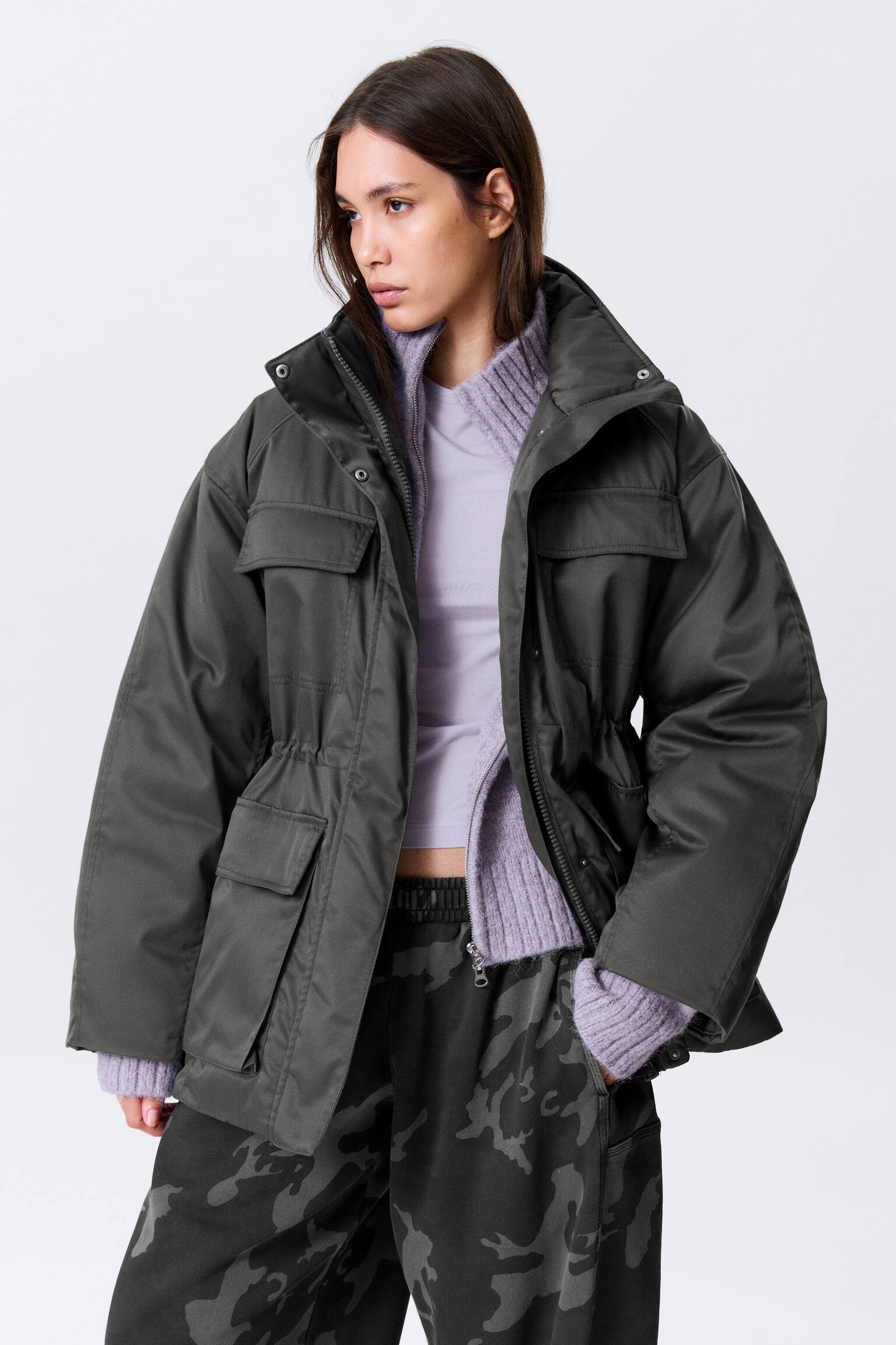 Oversized Utility-Jacke mit Wattierung - Dunkelgrau - 4