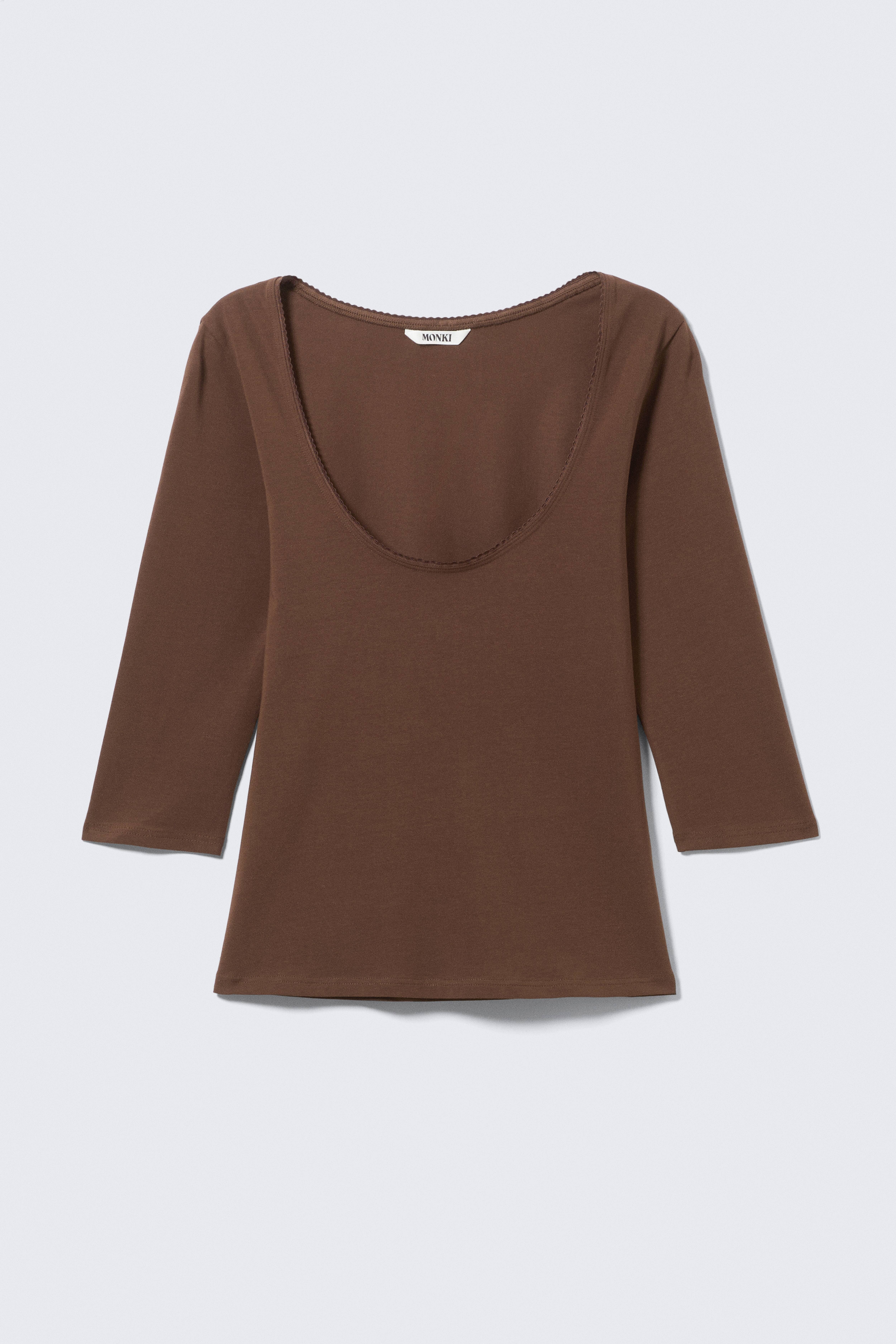 Top a maniche tre quarti - Marrone scuro/Bianco sporco/Grey Melange/Lilla chiaro