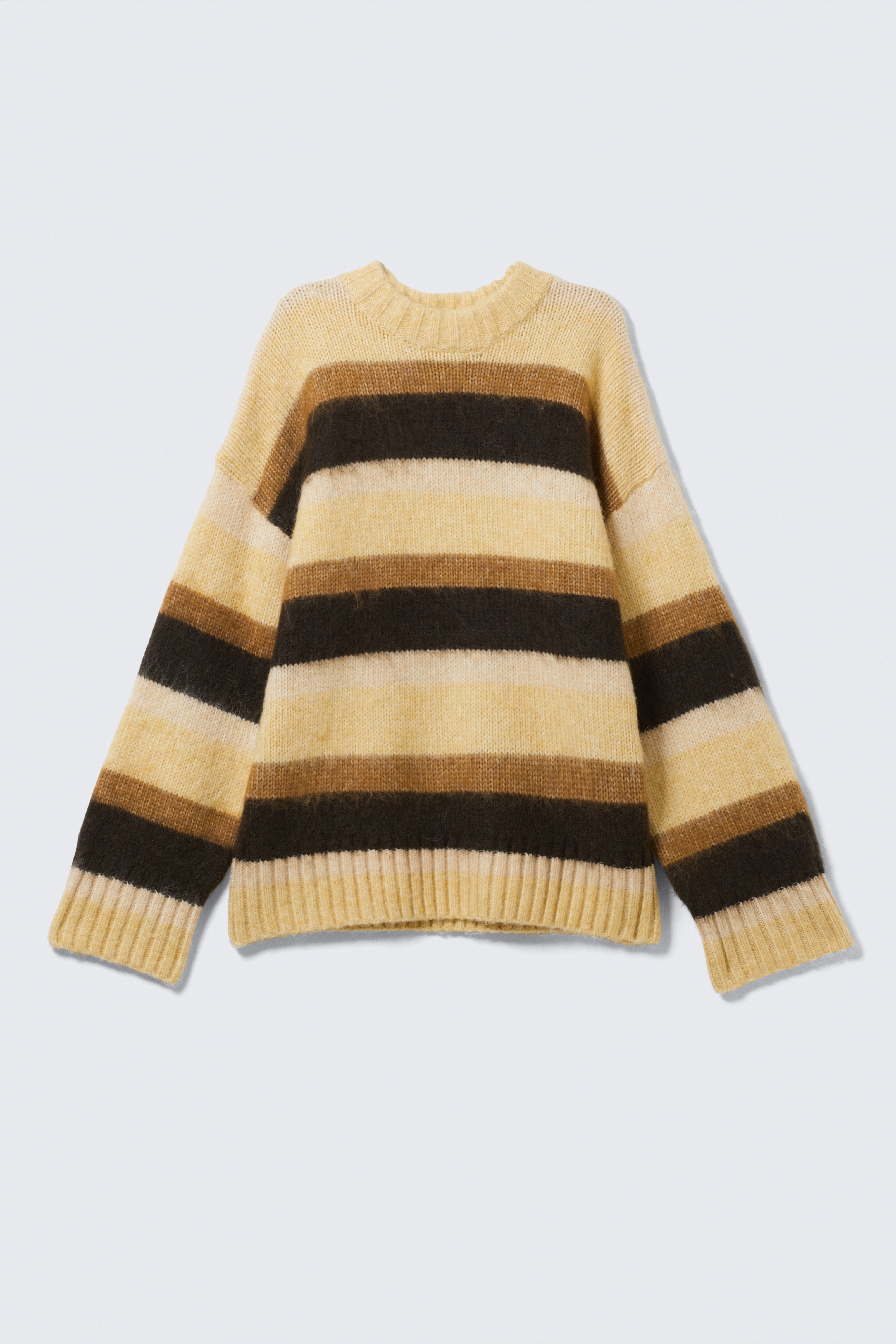 Flauschiger Strickpullover mit lockerer Passform - Staubgelb & Braun gestreift/Blau gestreift/Beige/Grau/Fairisle in Weiß/Dunkelbeige/Dunkelbraun