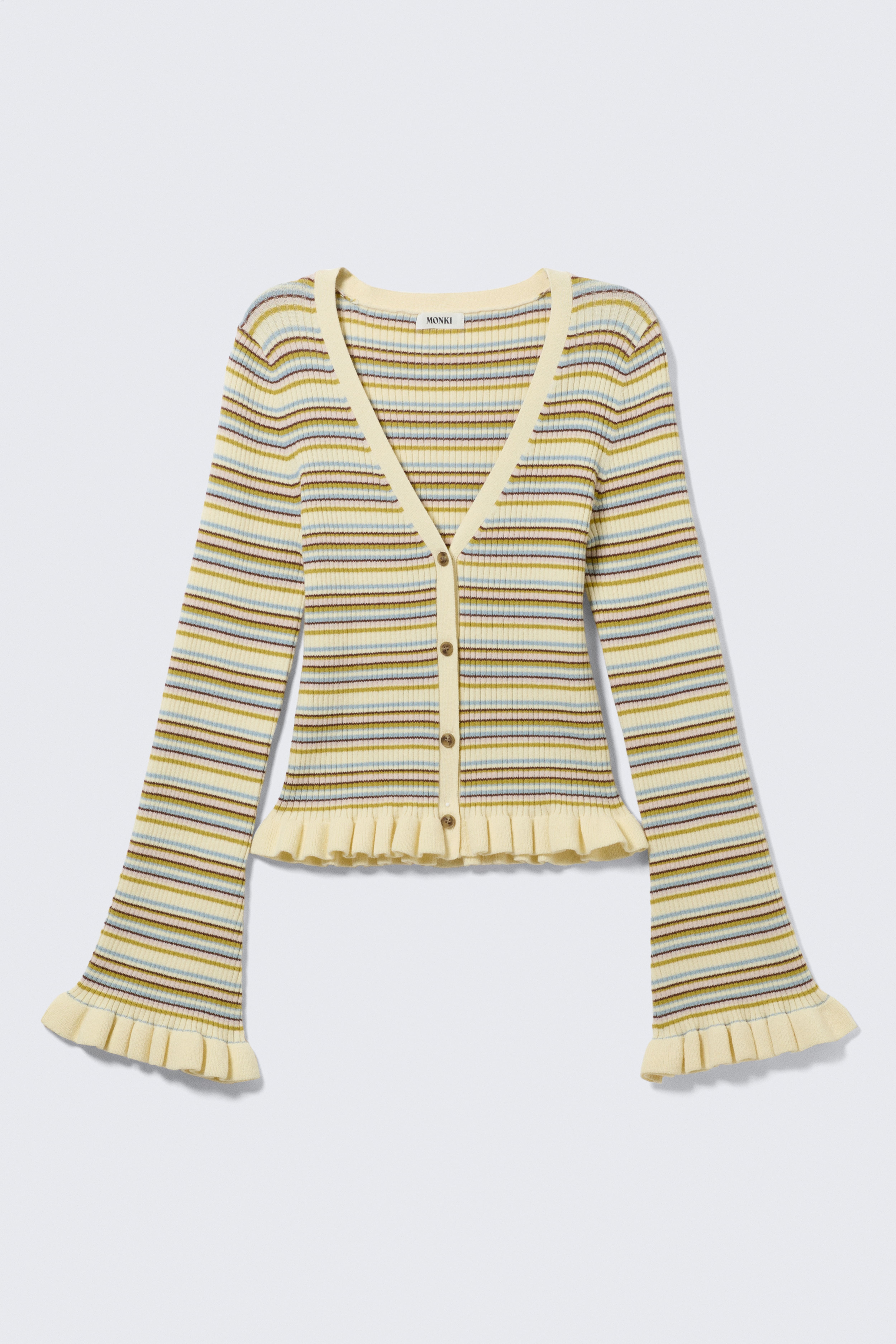 Gebreid vest met V-hals - Gestreept lichtgeel/Donkerbruin